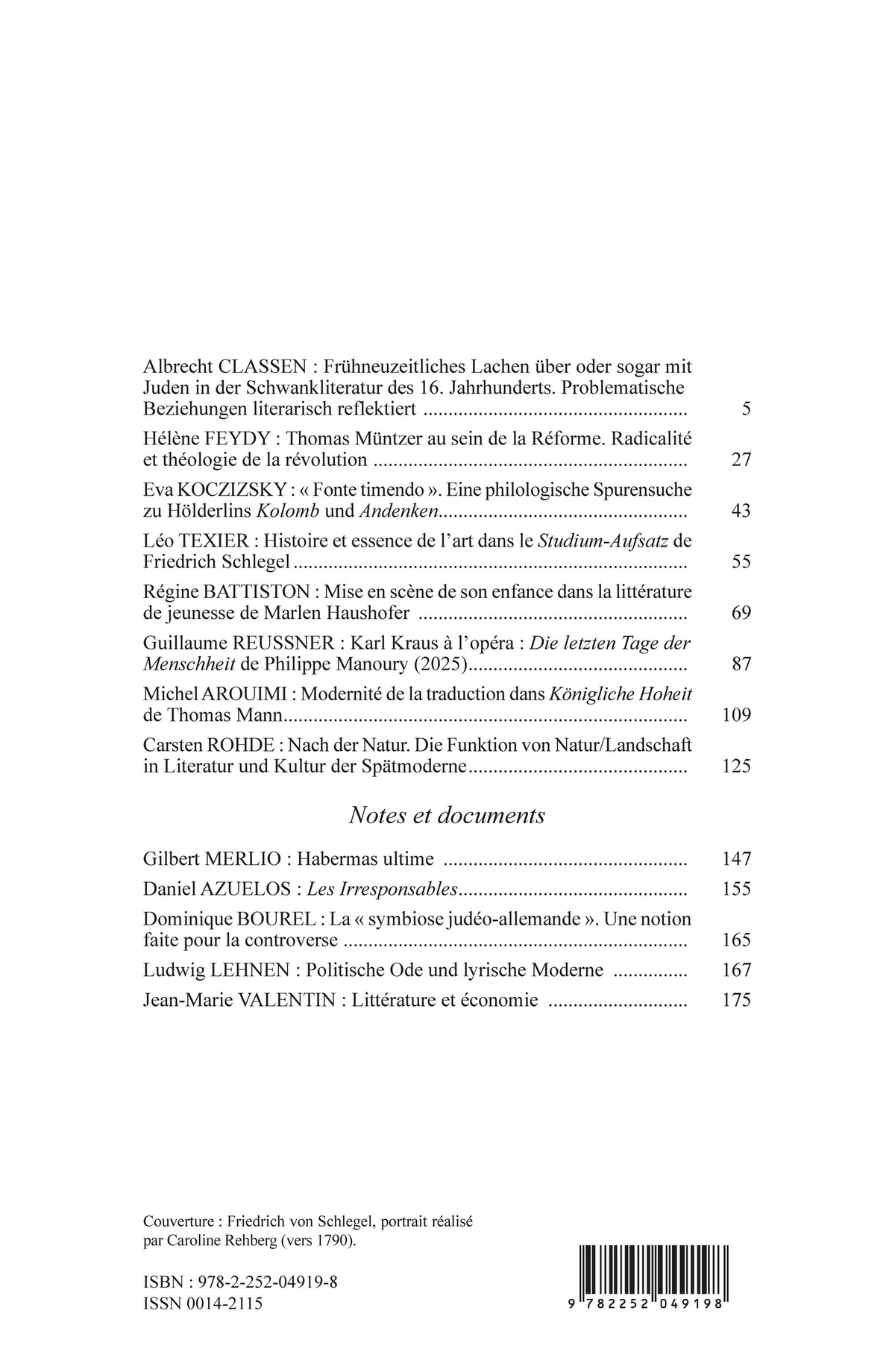 Études germaniques - N°1-2026