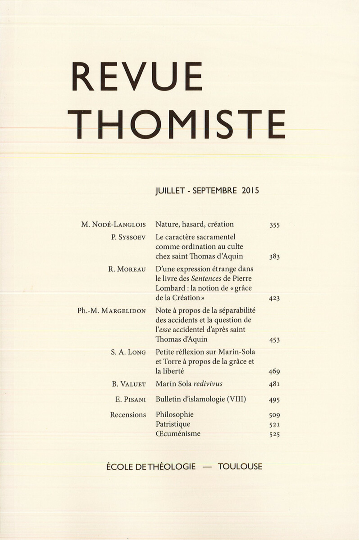Revue thomiste - N°3/2015