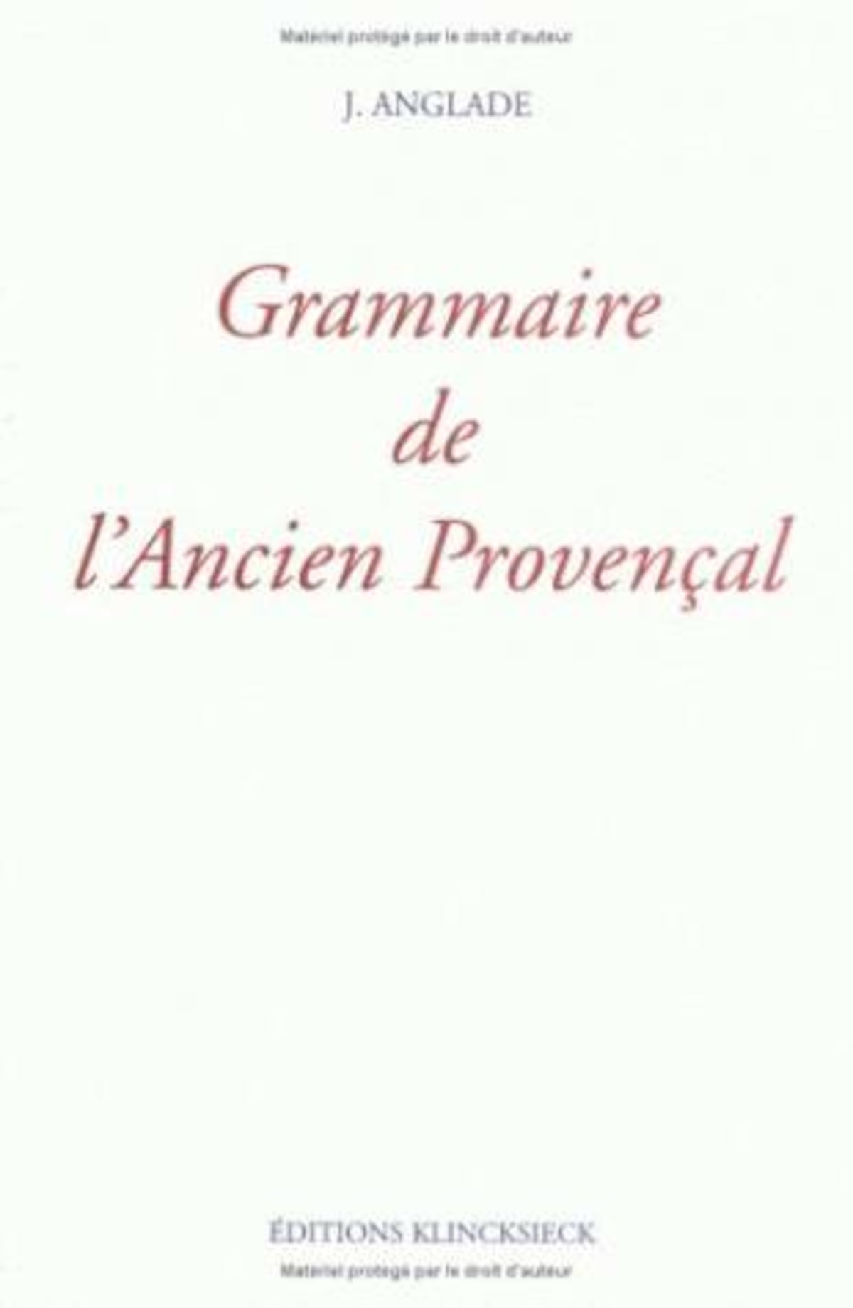 Grammaire de l'ancien provençal