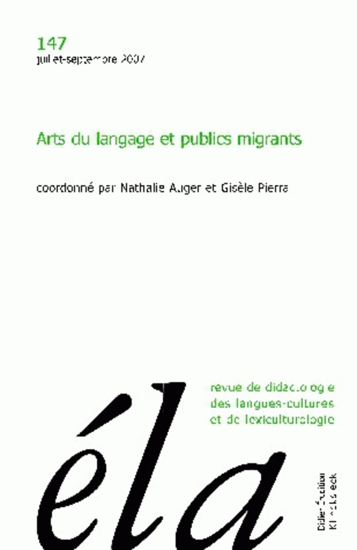 Études de linguistique appliquée - N° 3/2007