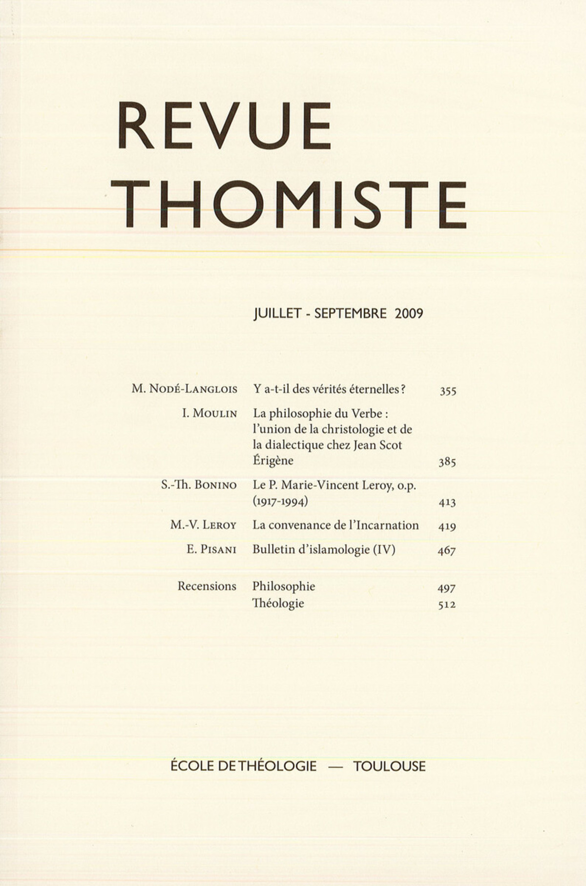 Revue thomiste - N°3/2009