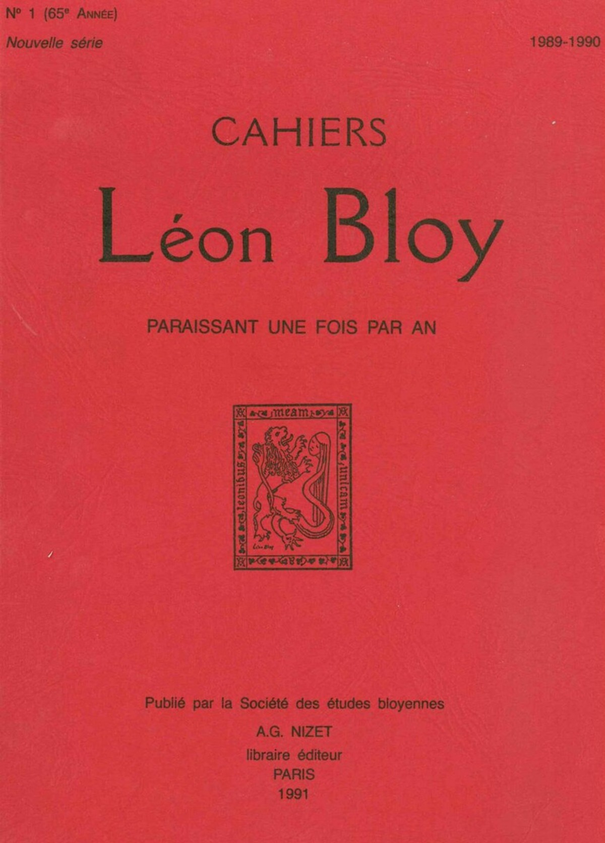 Cahiers Léon Bloy, Nouvelle série n°1, 1989-1990