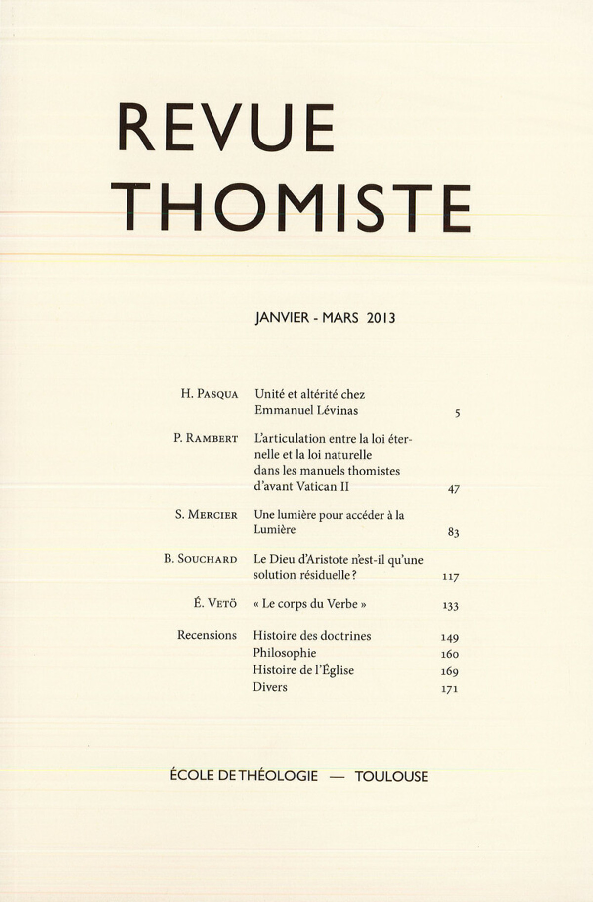 Revue thomiste - N°1/2013