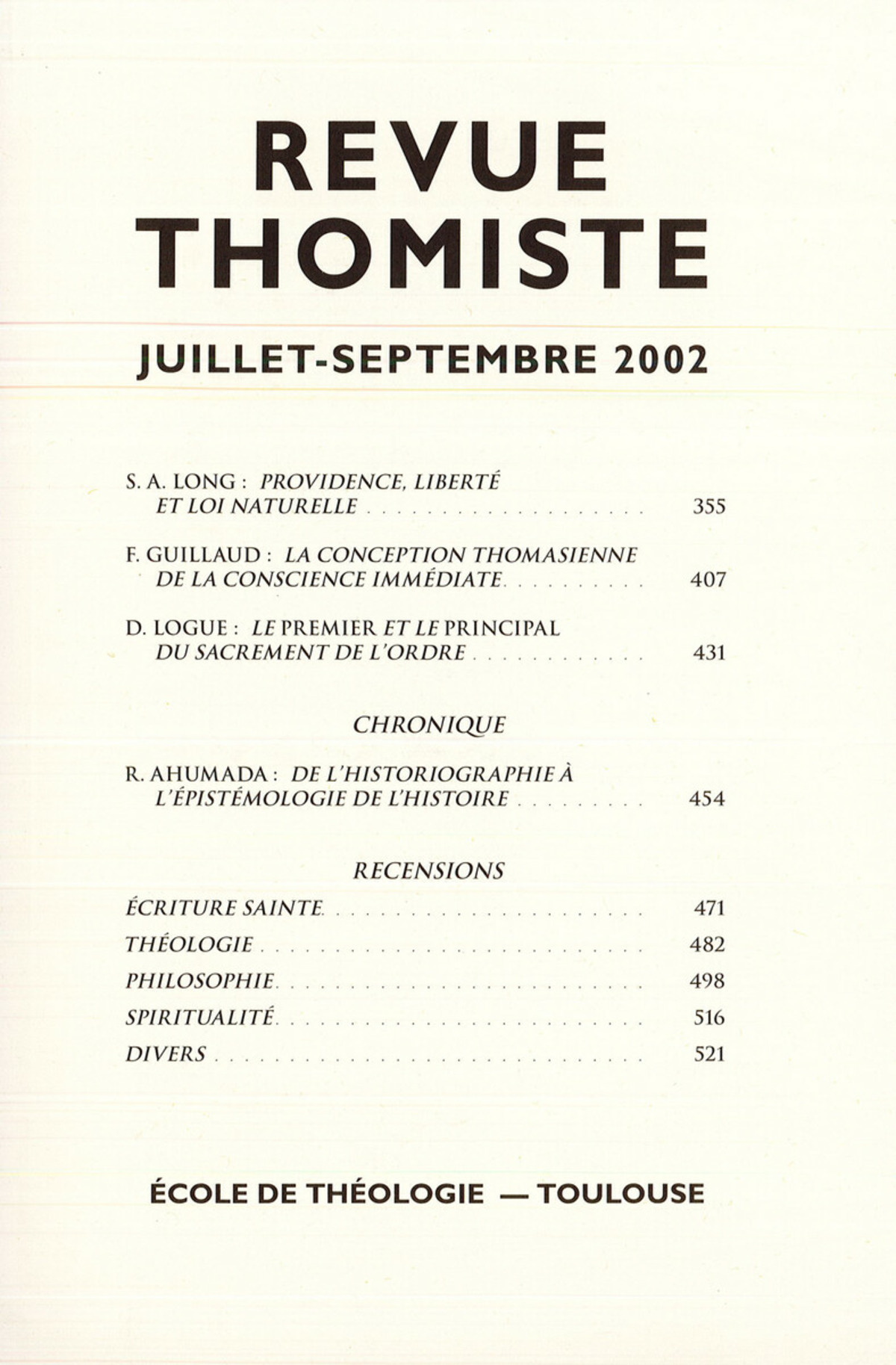 Revue thomiste - N°3/2002