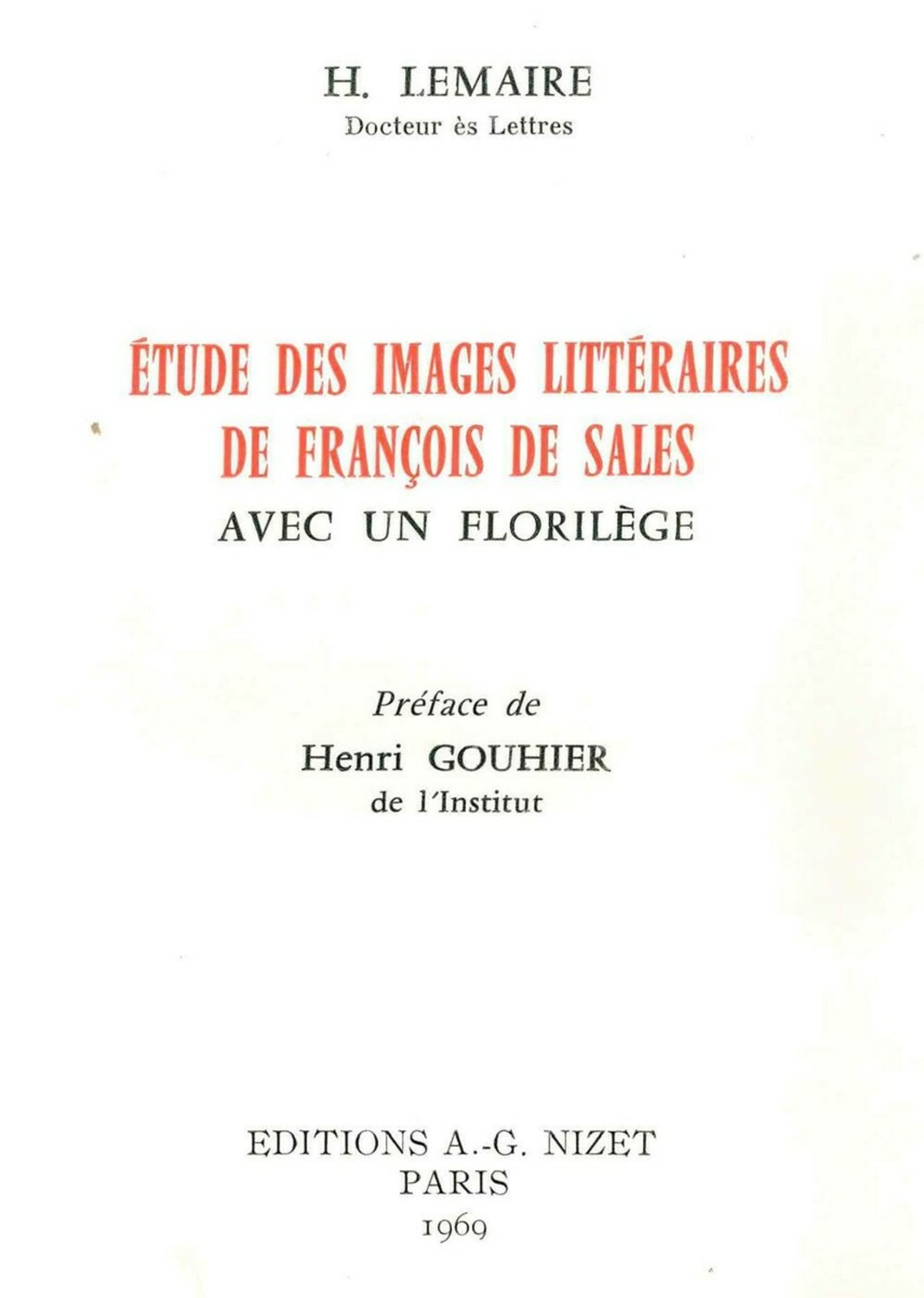 Études des images littéraires de François de Sales