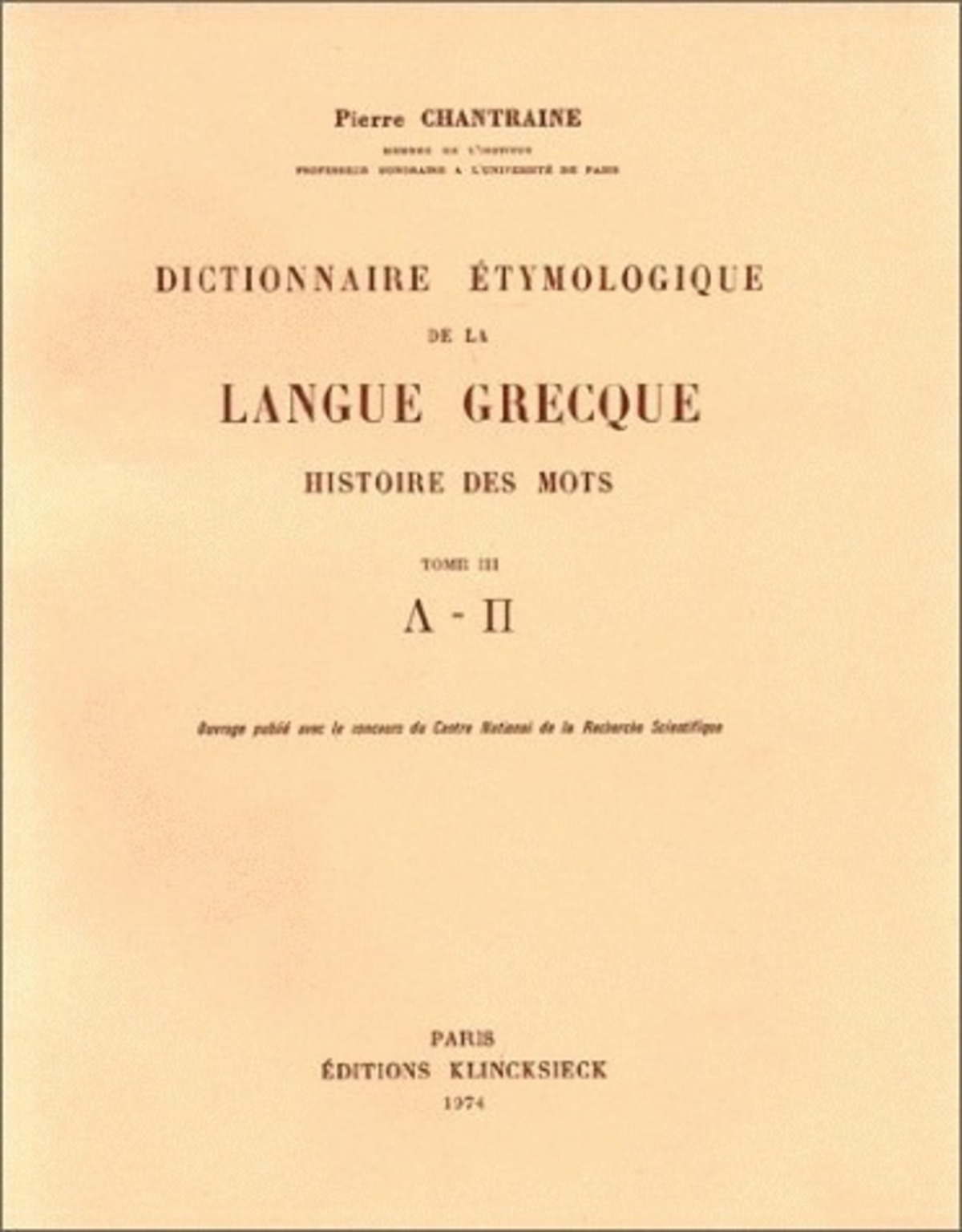 Dictionnaire étymologique langue grecque