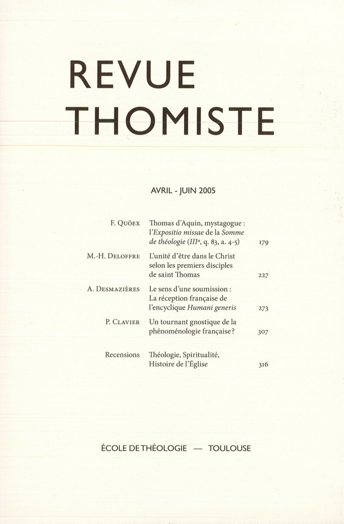 Revue thomiste - N°2/2005