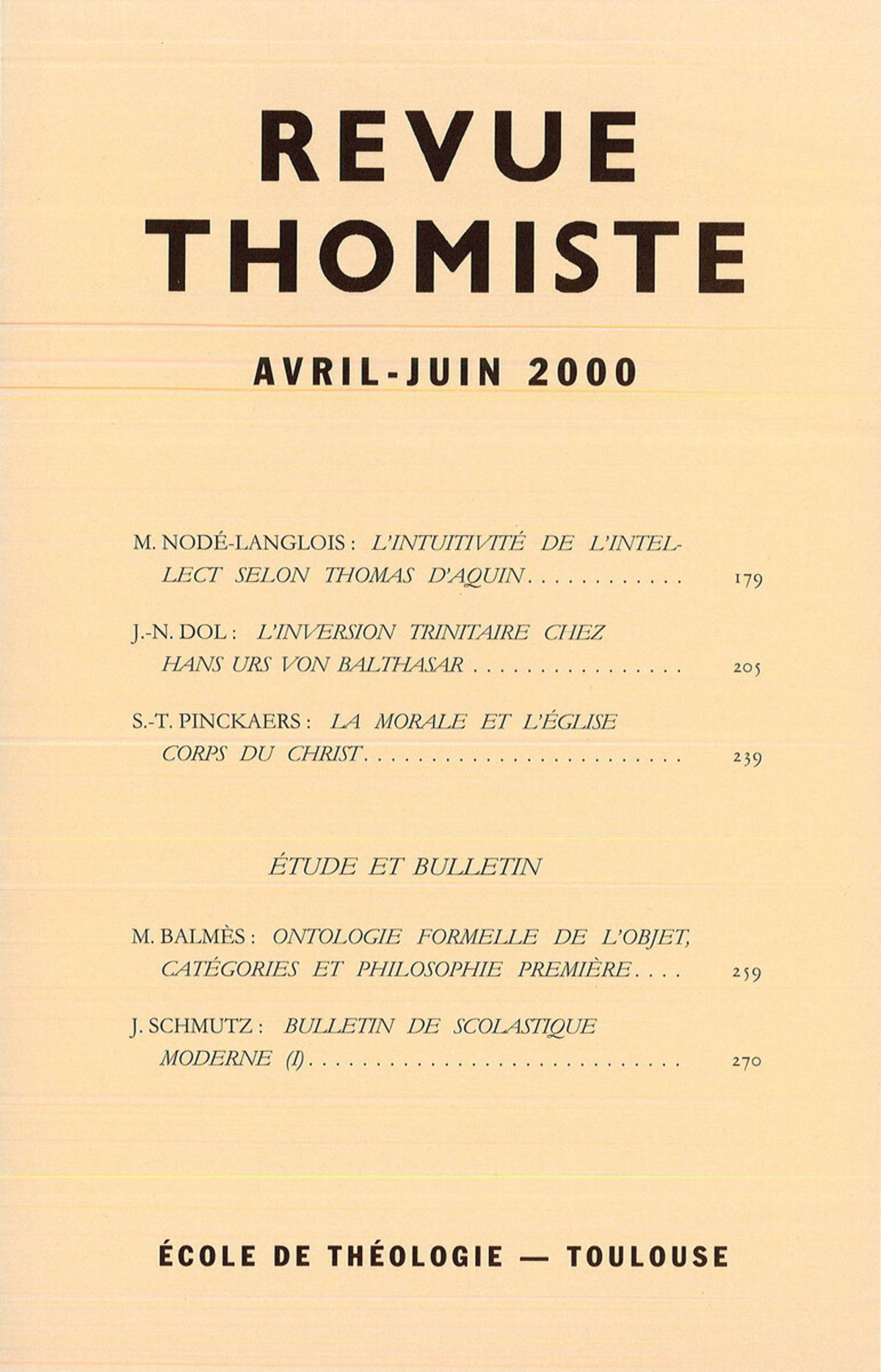Revue thomiste - N°2/2000