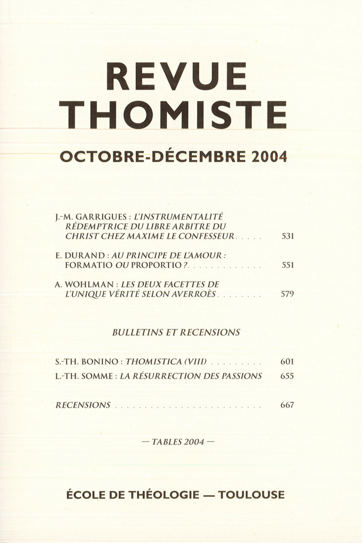 Revue thomiste - N°4/2004