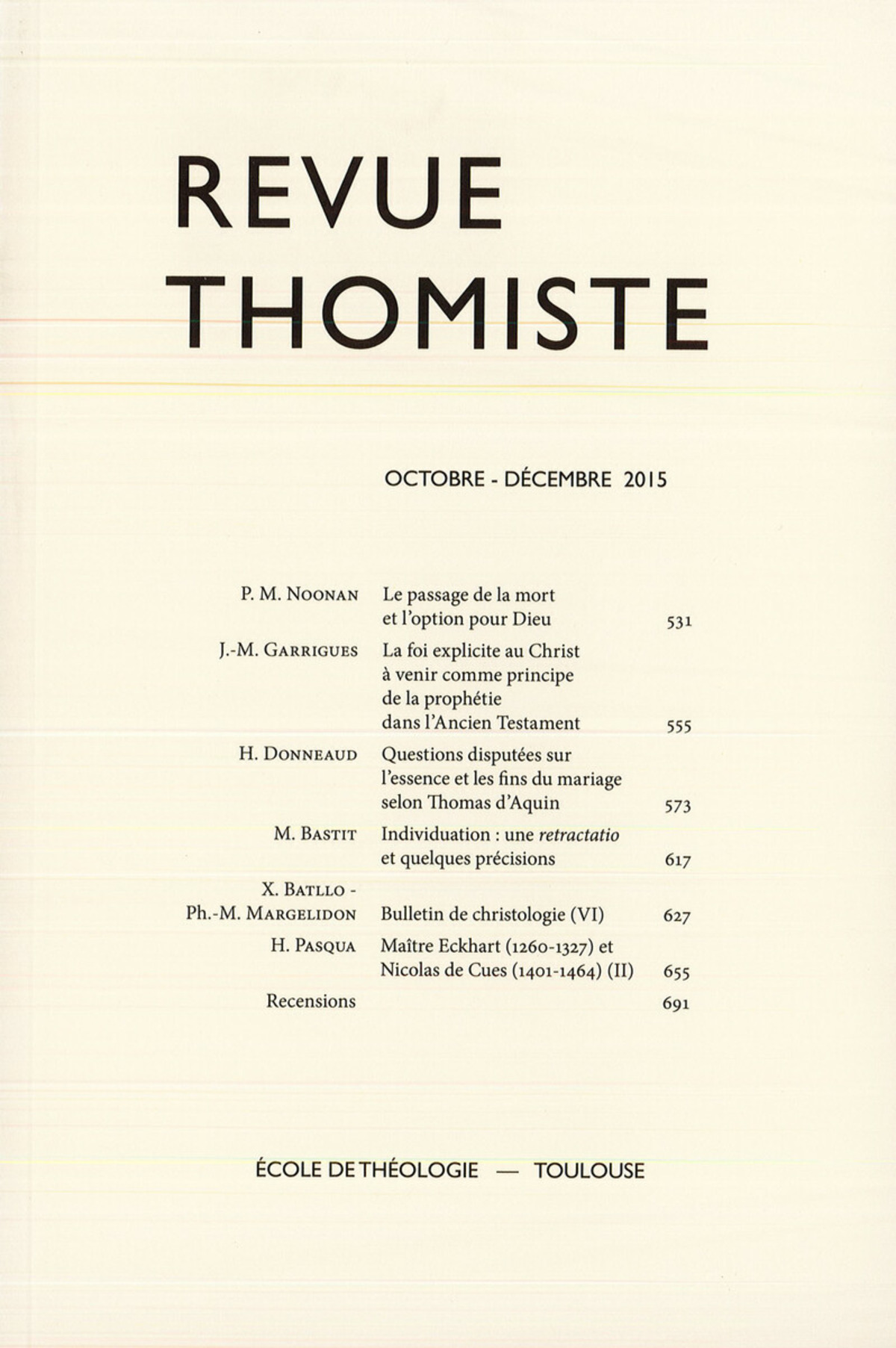 Revue thomiste - N°4/2015