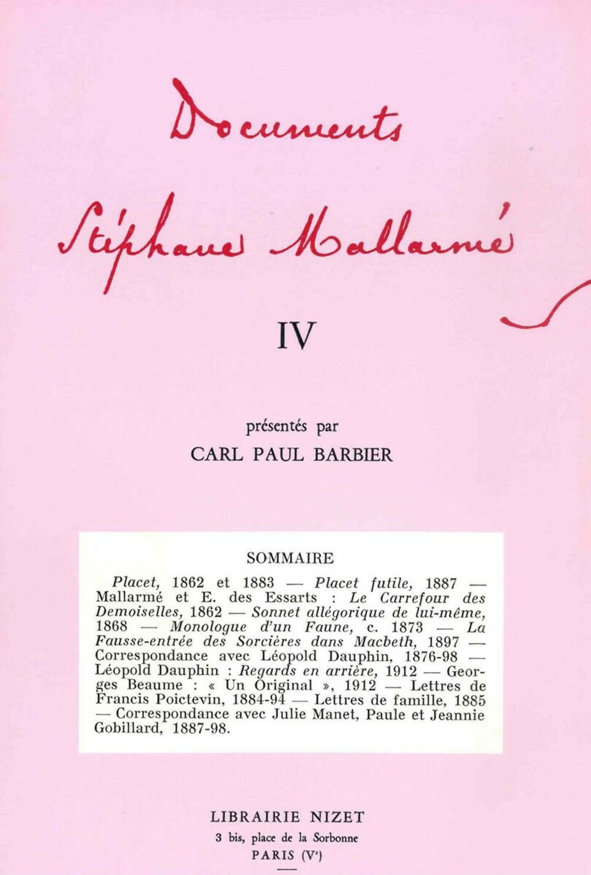 Documents Stéphane Mallarmé IV