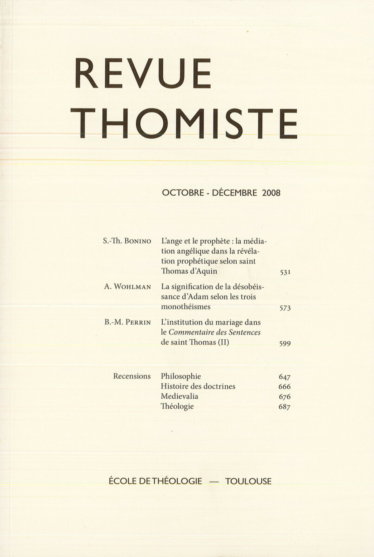 Revue thomiste - N°4/2008