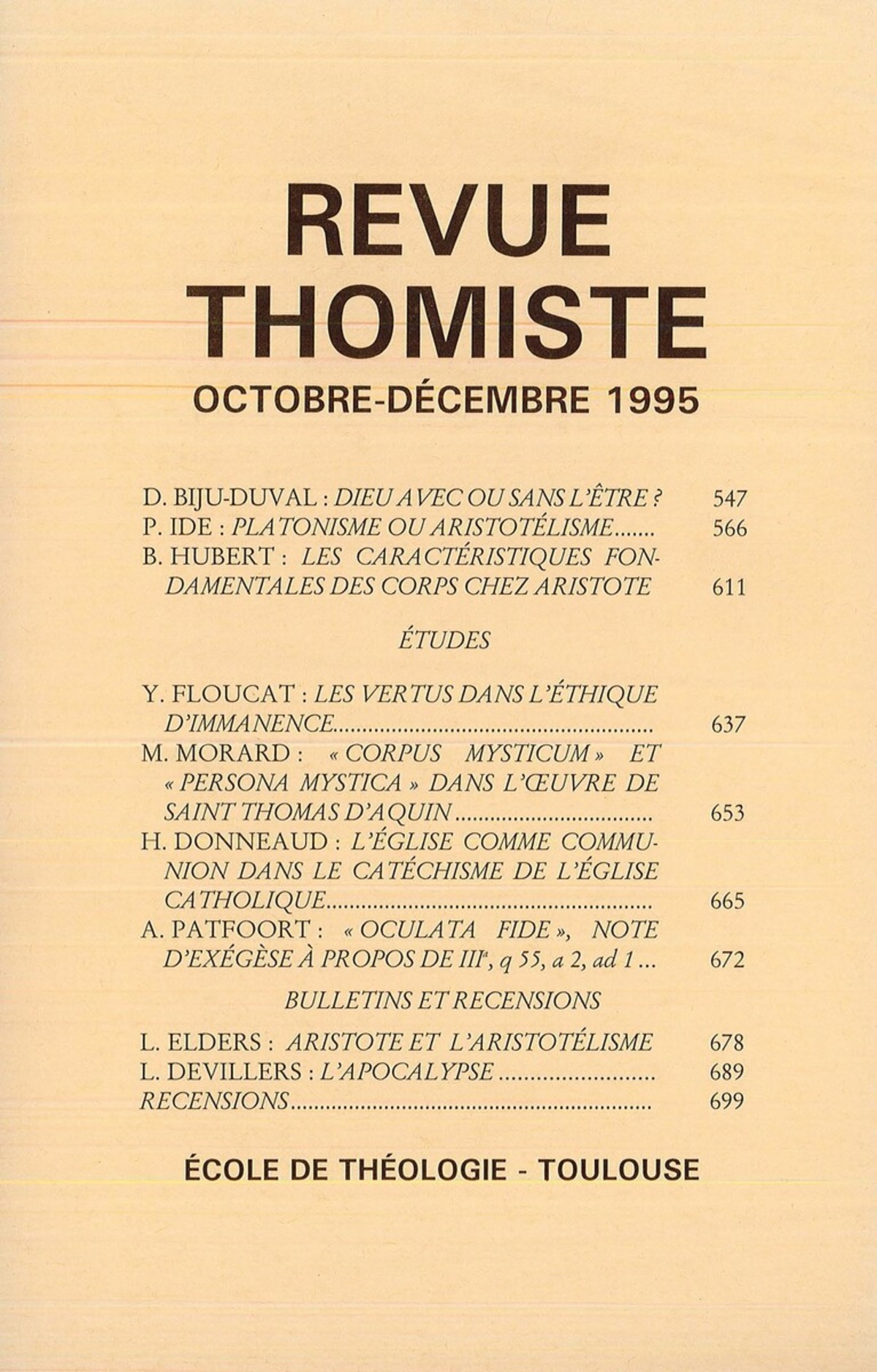 Revue thomiste - N°4/1995