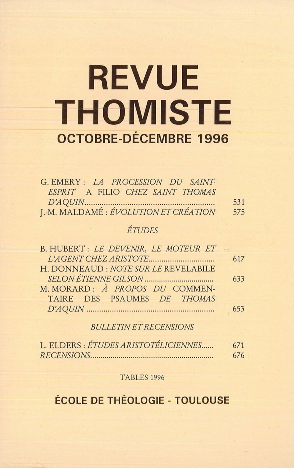Revue thomiste - N°4/1996
