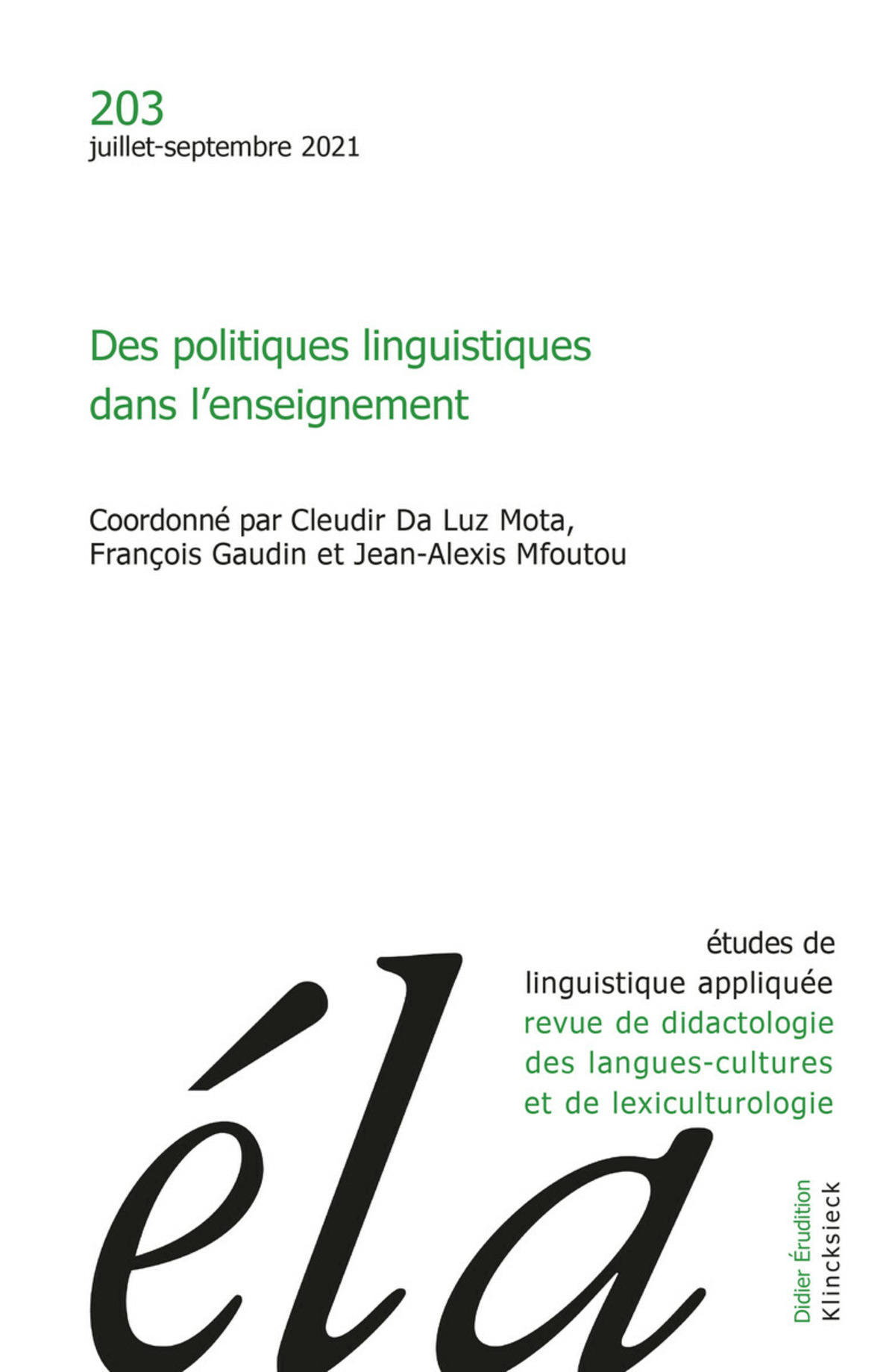 Études de linguistique appliquée - N°3/2021