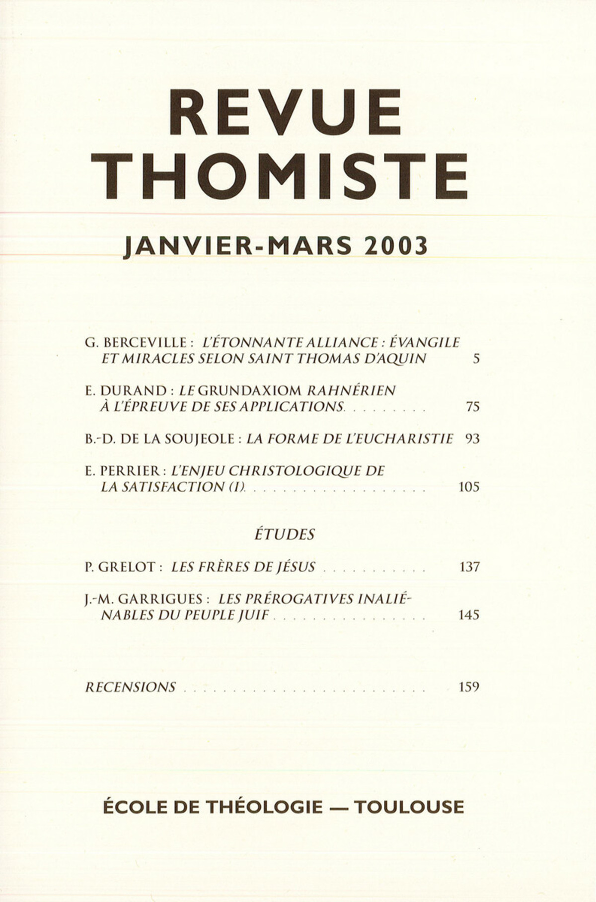 Revue thomiste - N°1/2003