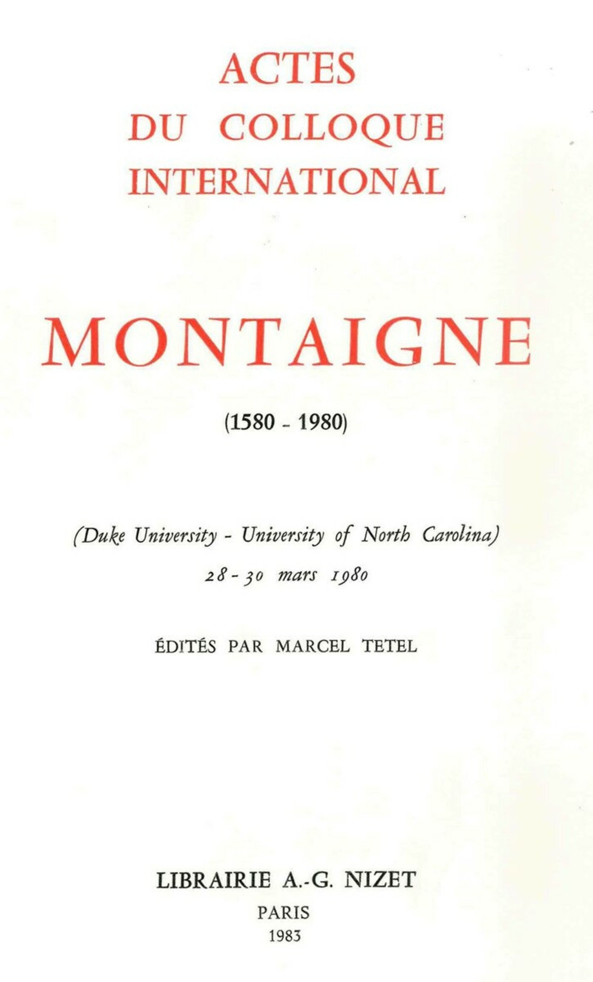 Montaigne (1580-1980)