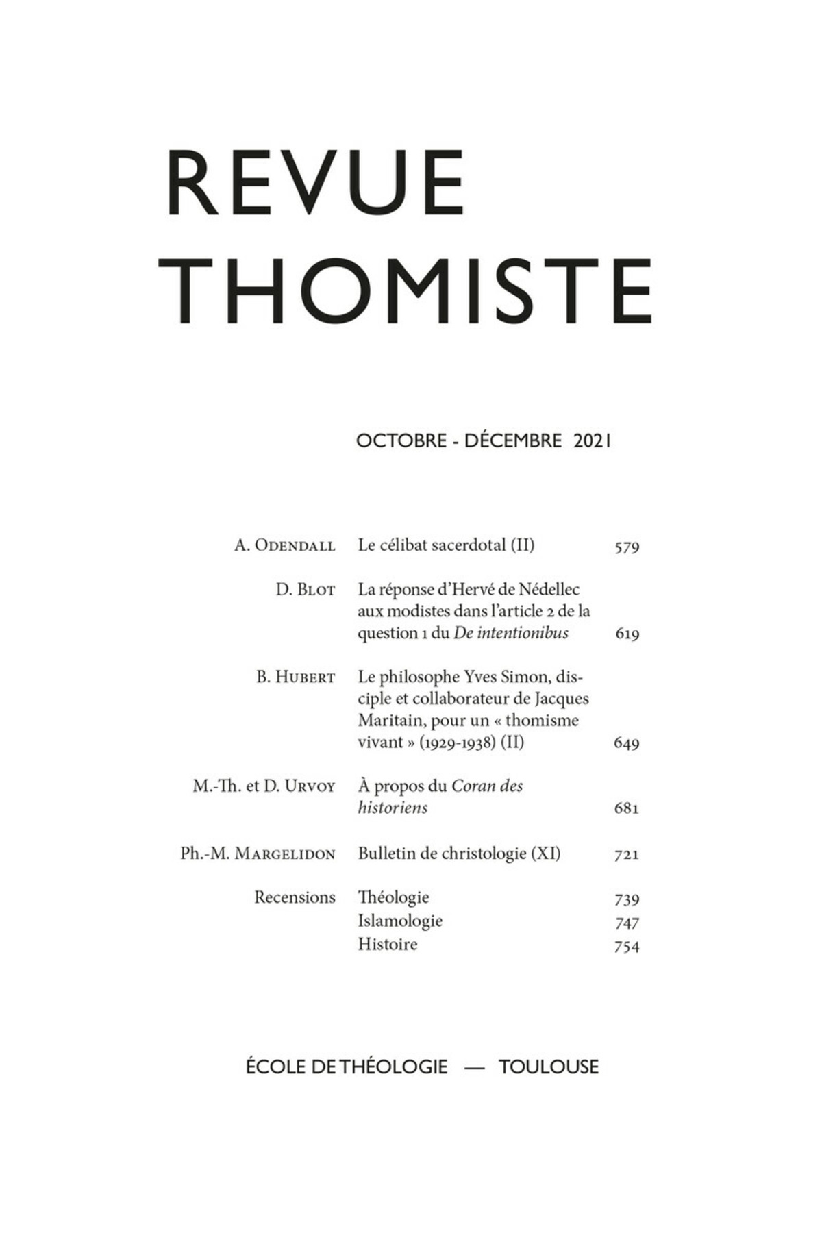 Revue thomiste - N°4/2021