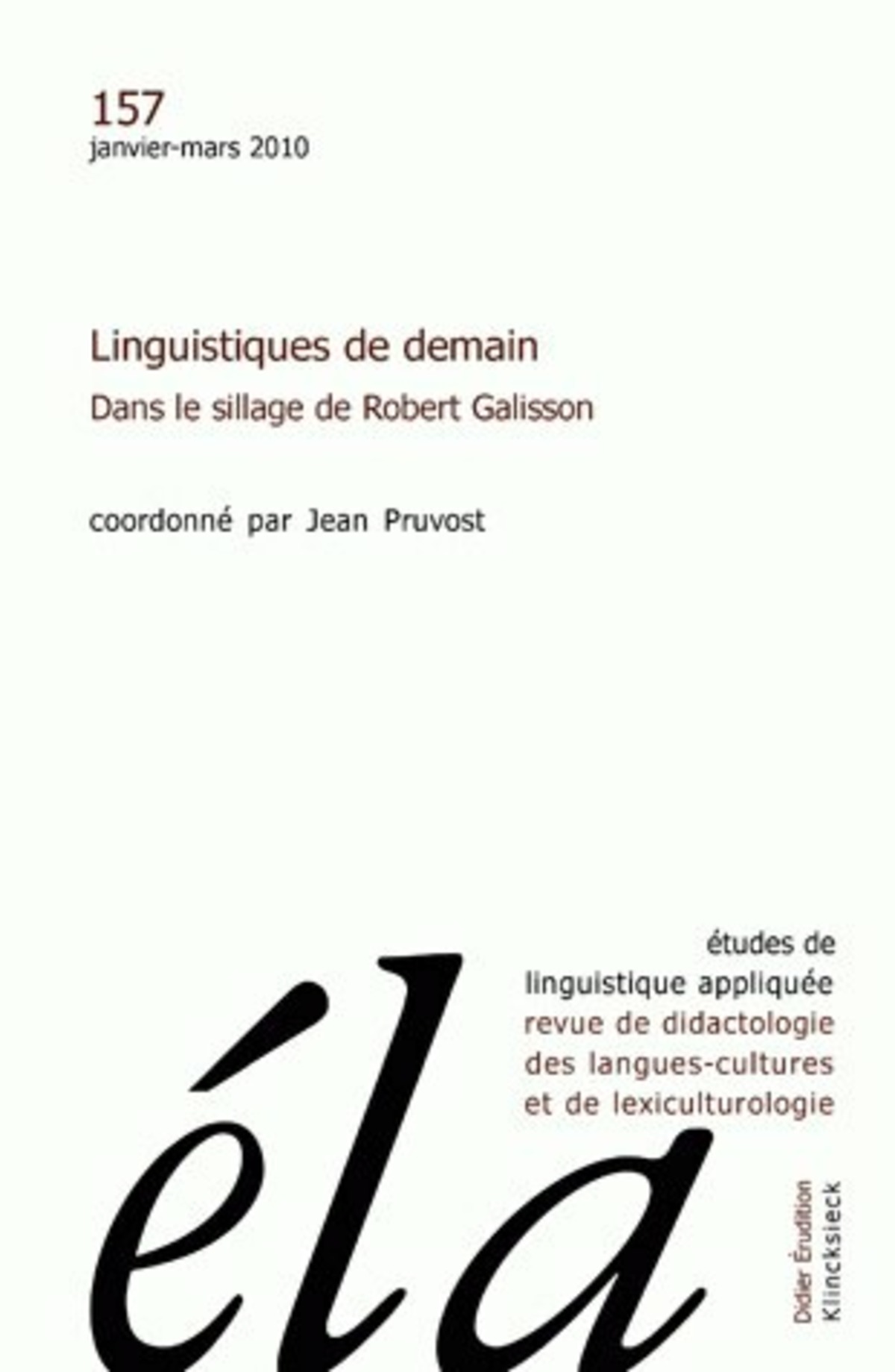 Études de linguistique appliquée - N°1/2010