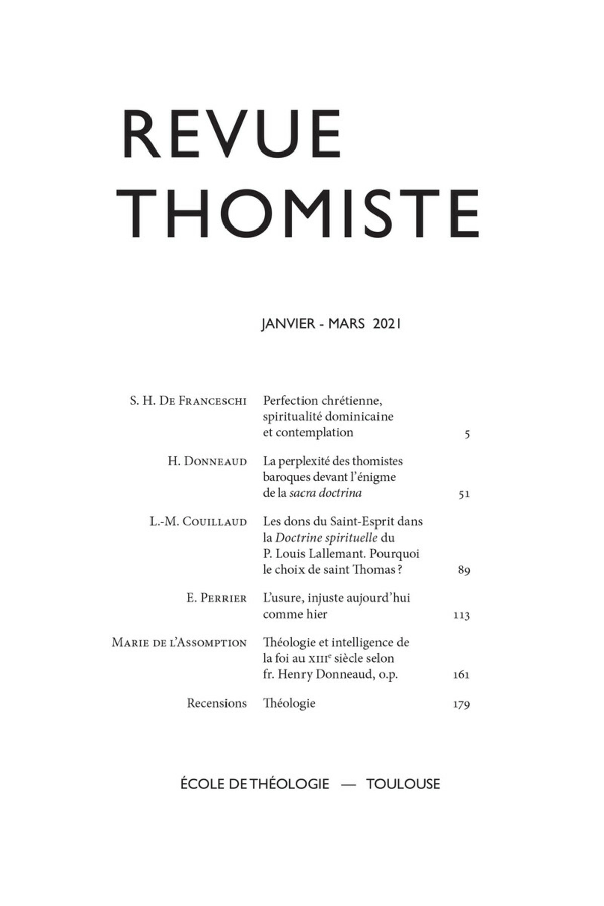 Revue thomiste - N°1/2021