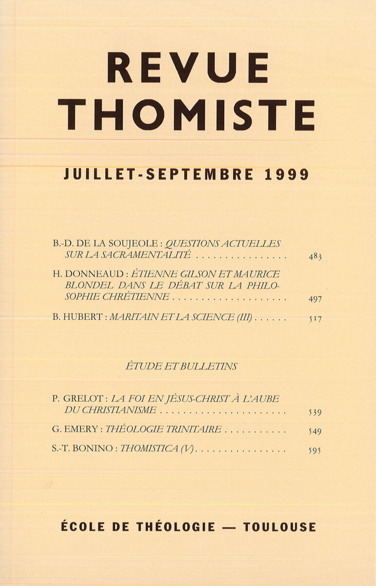 Revue thomiste - N°3/1999