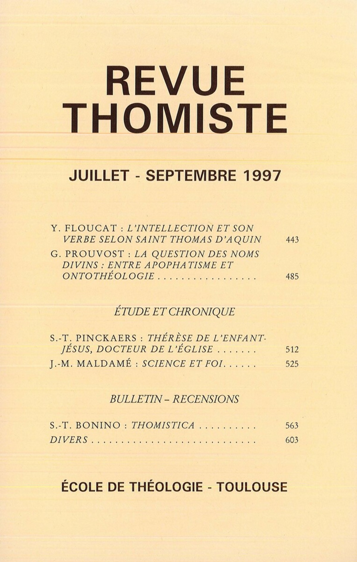 Revue thomiste - N°3/1997