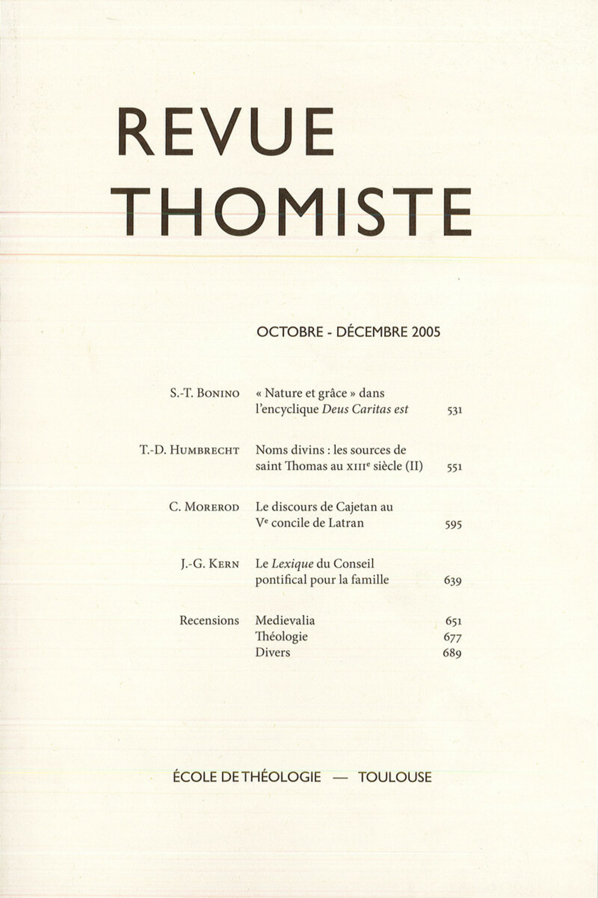 Revue thomiste - N°4/2005