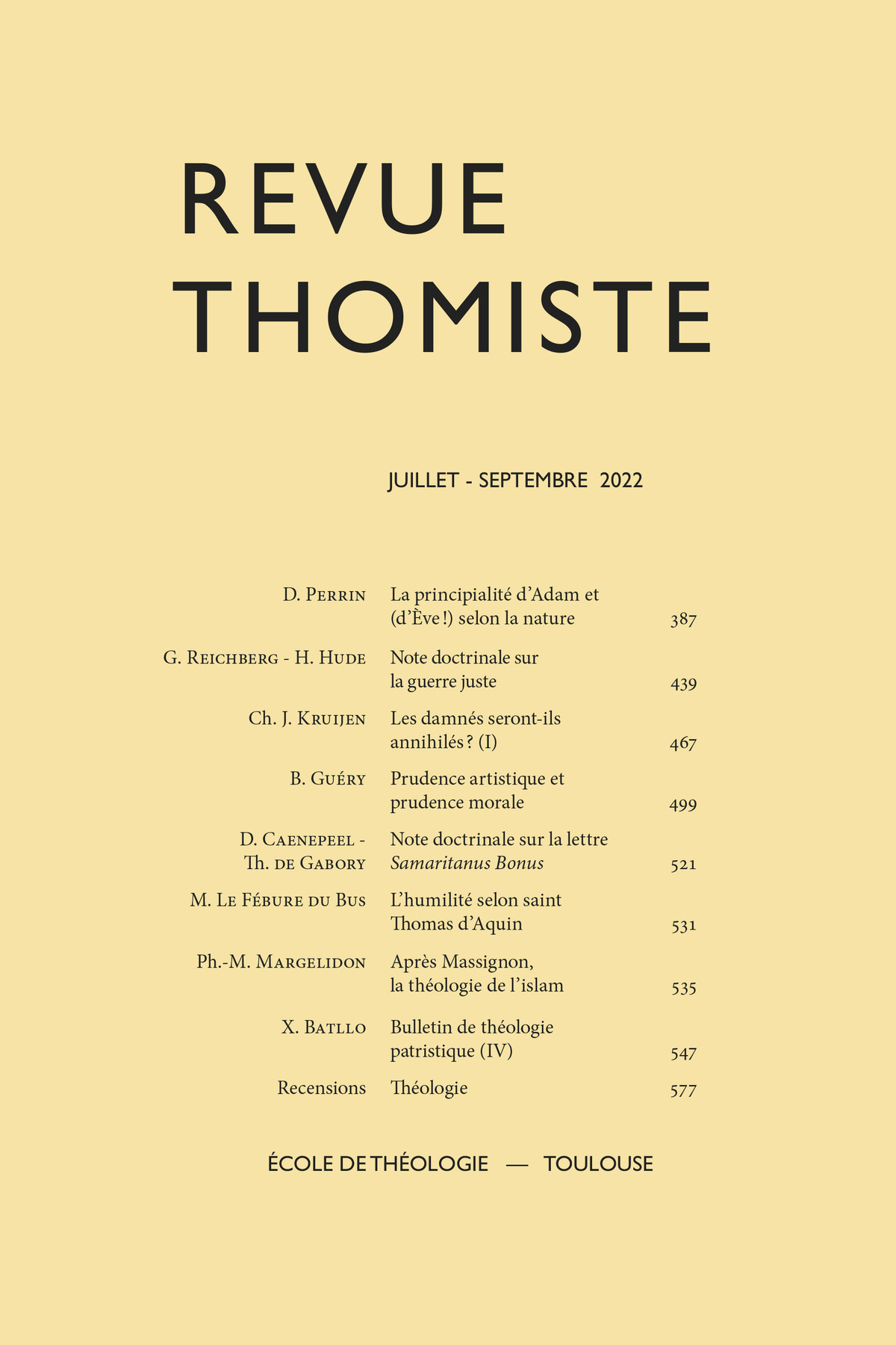 Revue thomiste - N°3/2022