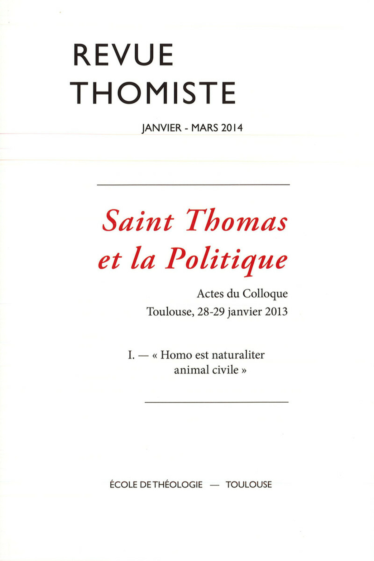 Revue thomiste - N°1/2014