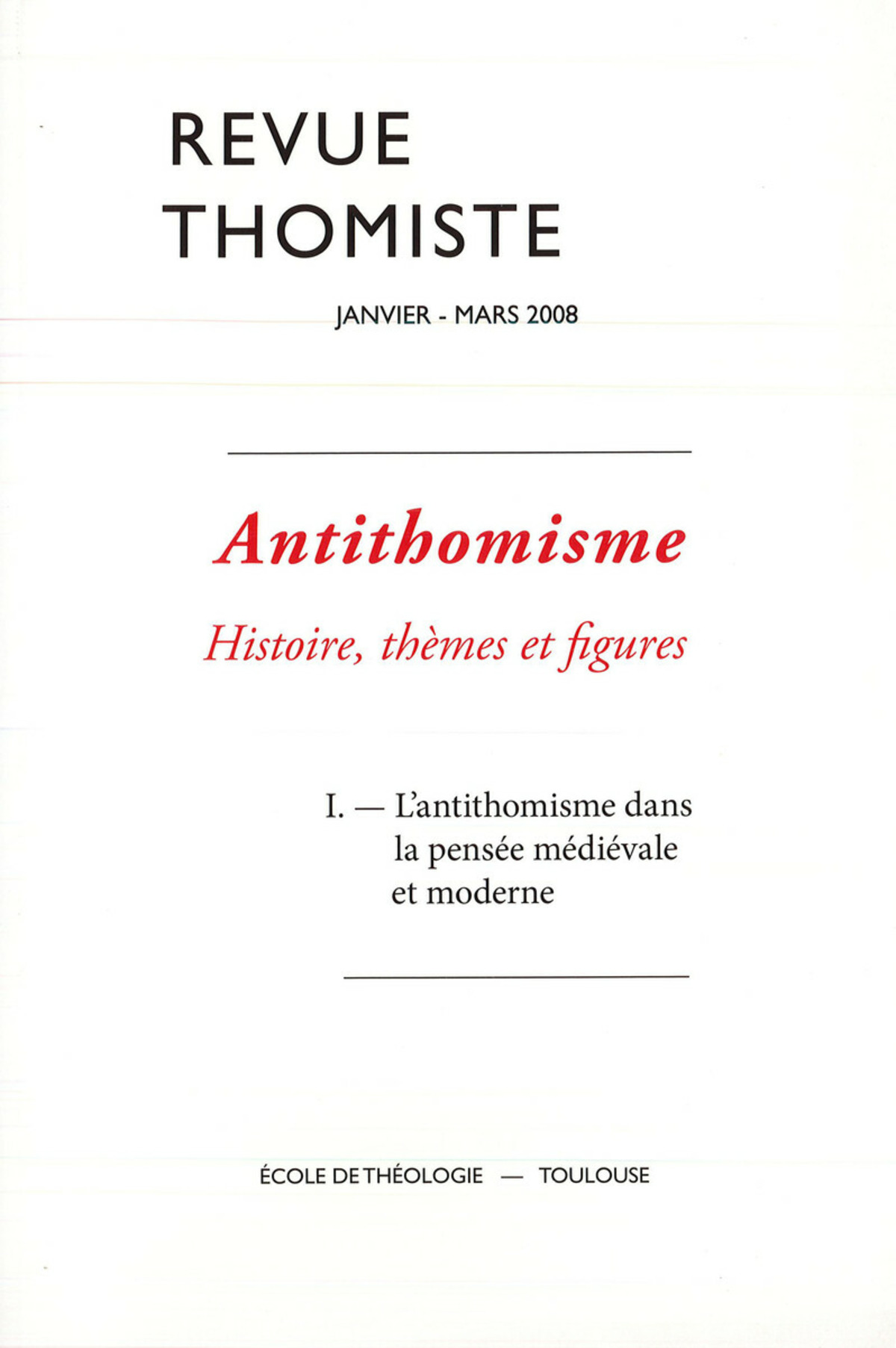 Revue thomiste - N°1/2008