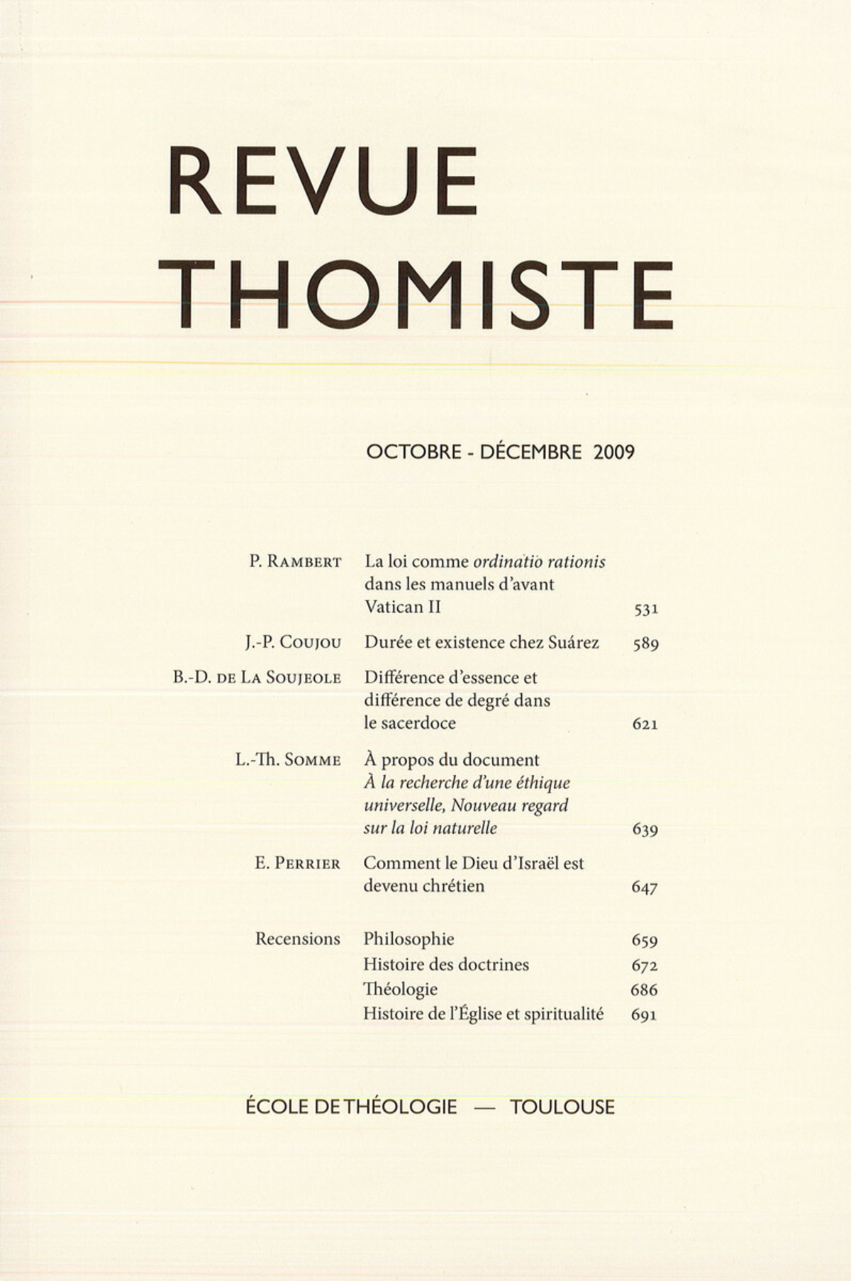 Revue thomiste - N°4/2009