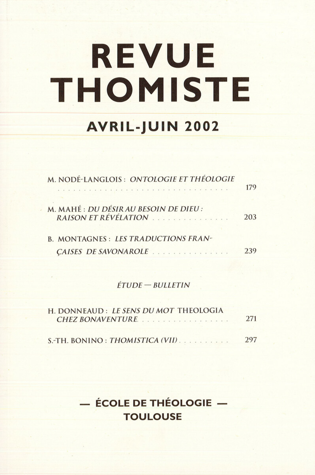 Revue thomiste - N°2/2002