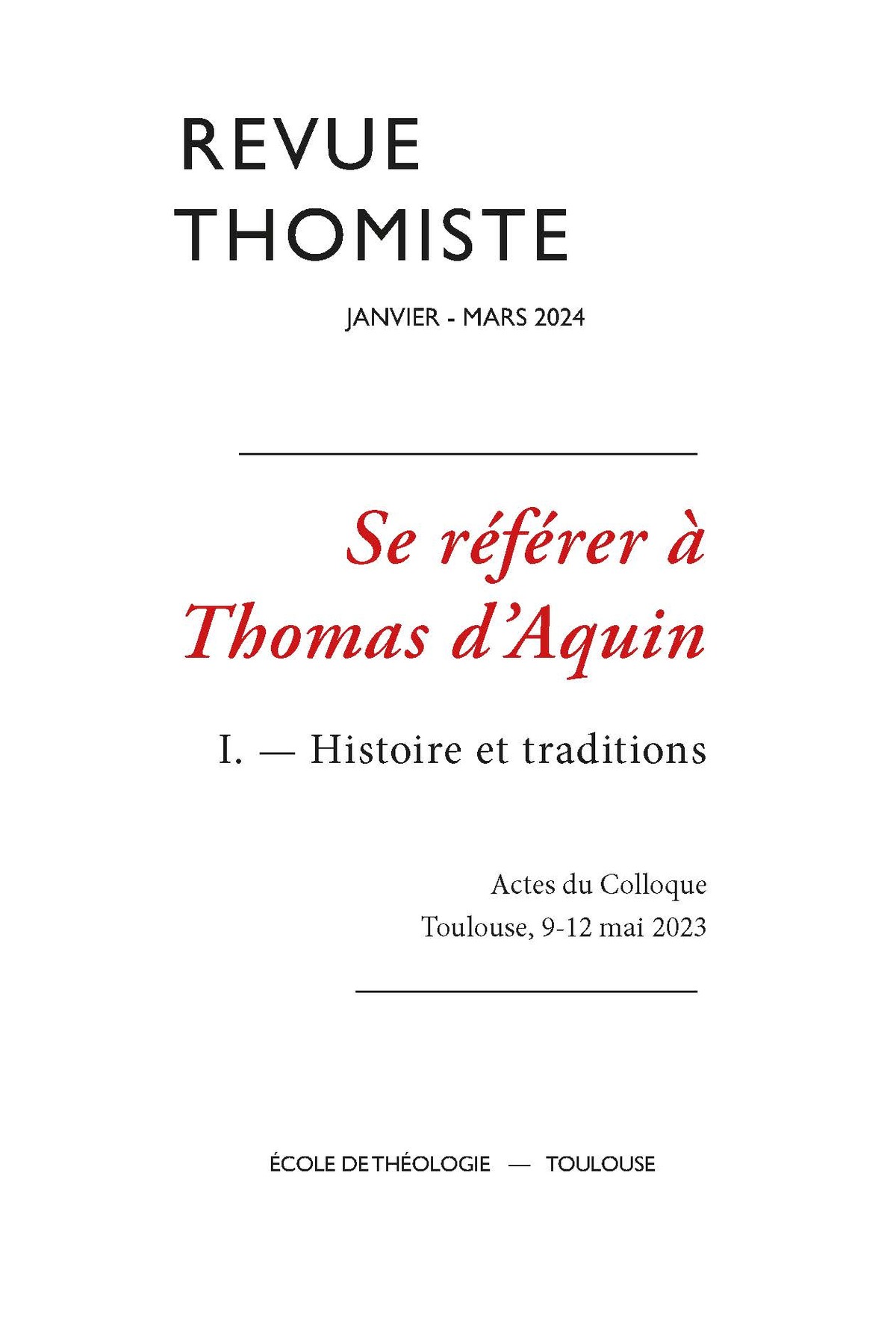 Revue thomiste - N°1/2024