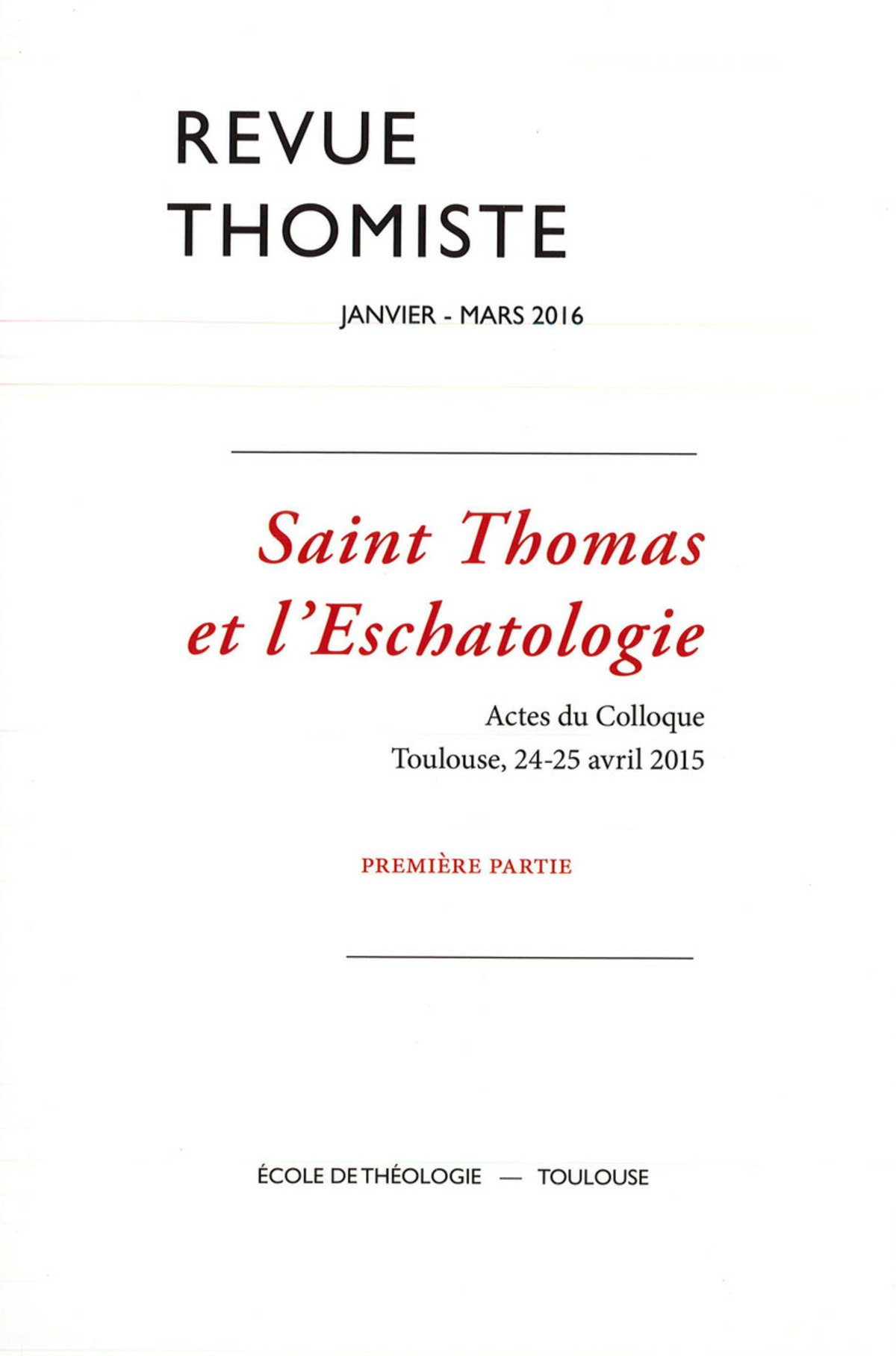 Revue thomiste - N°1/2016