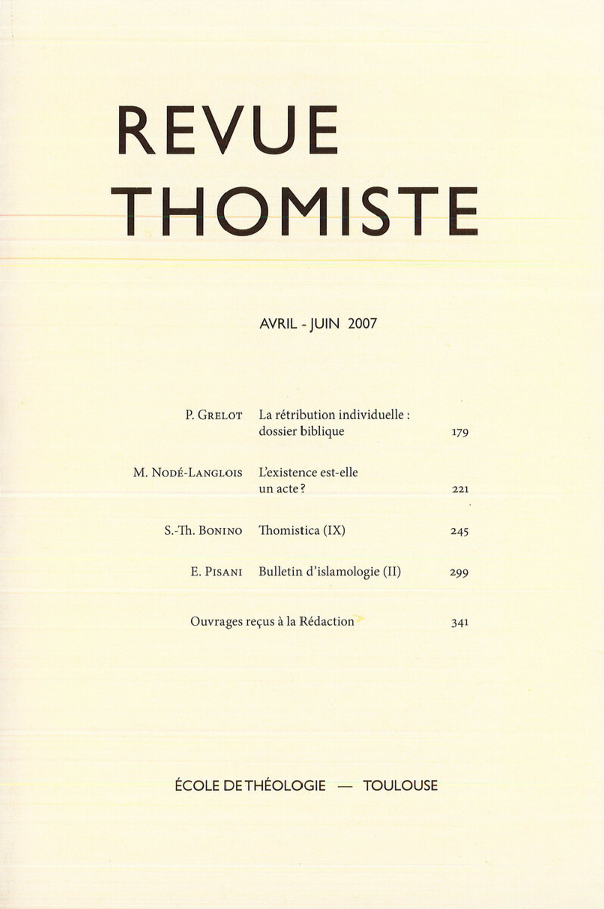 Revue thomiste - N°2/2007