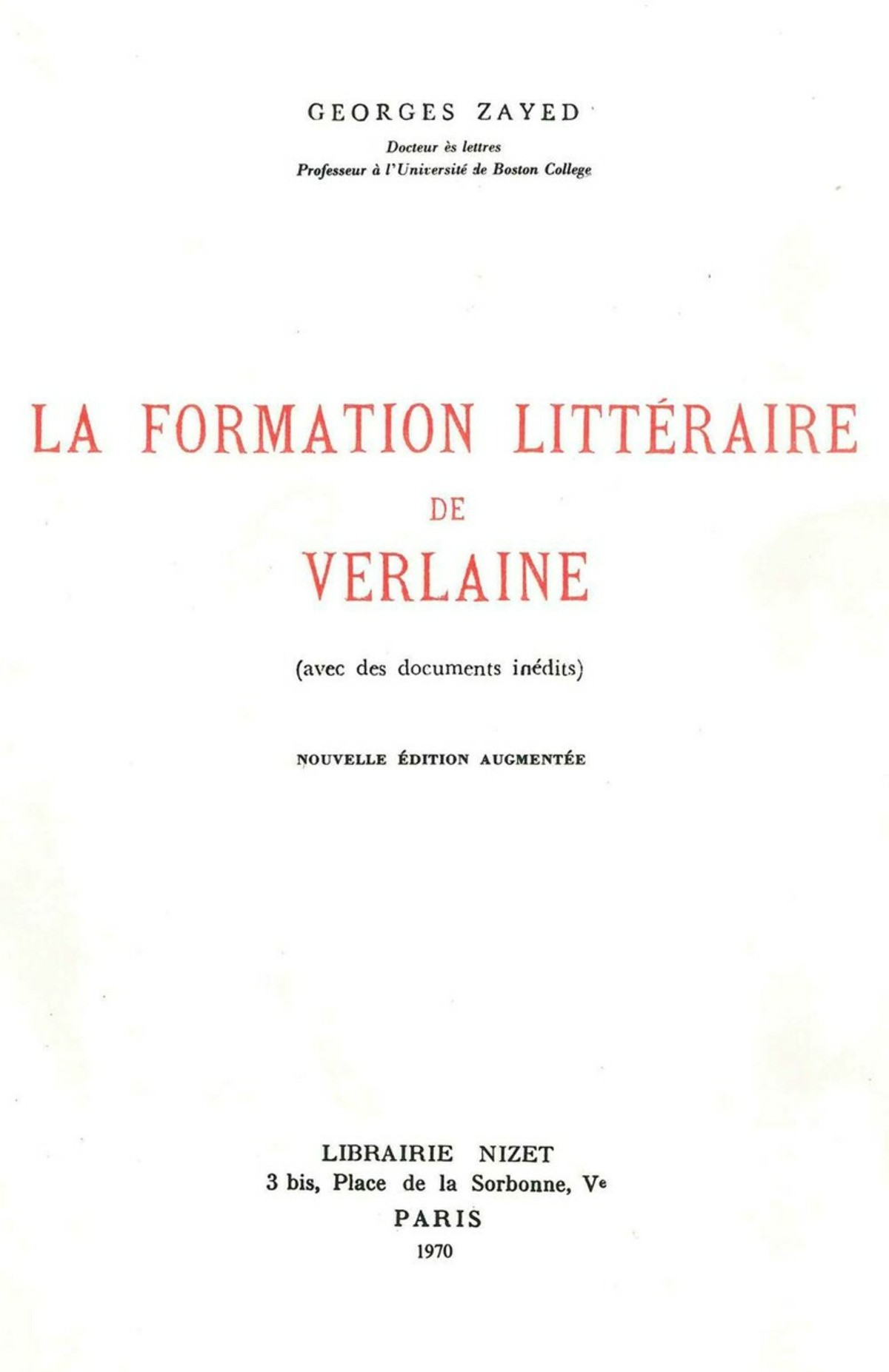 La Formation littéraire de Verlaine