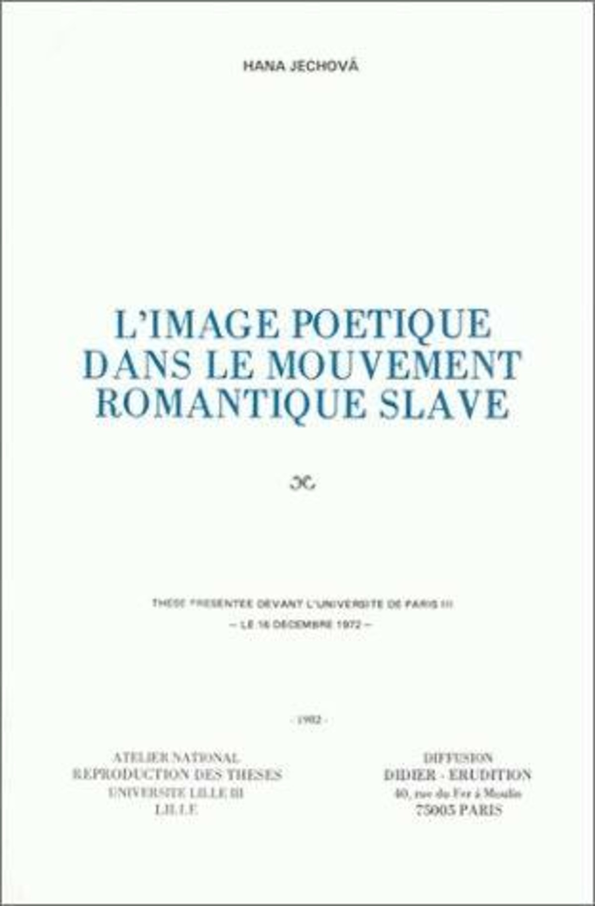 L'Image poétique dans le mouvement romantique slave