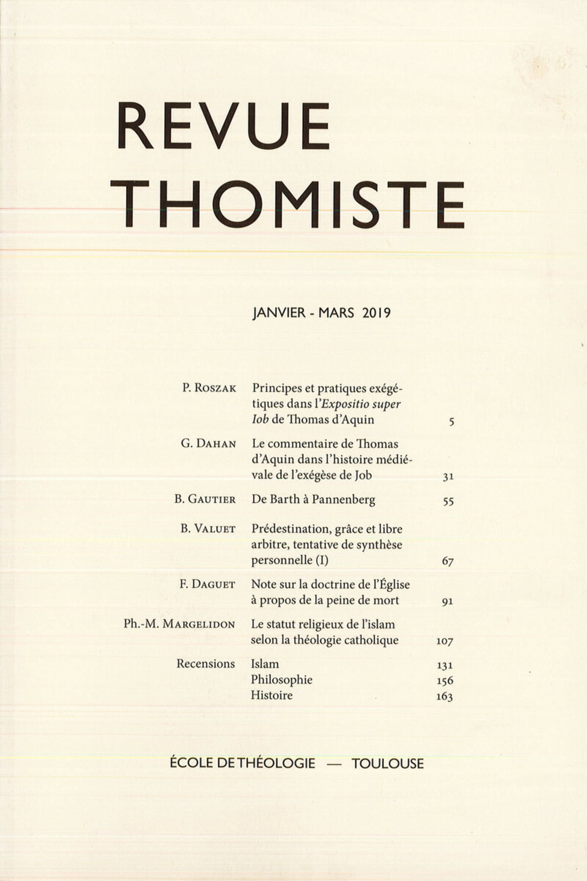 Revue thomiste - N°1/2019