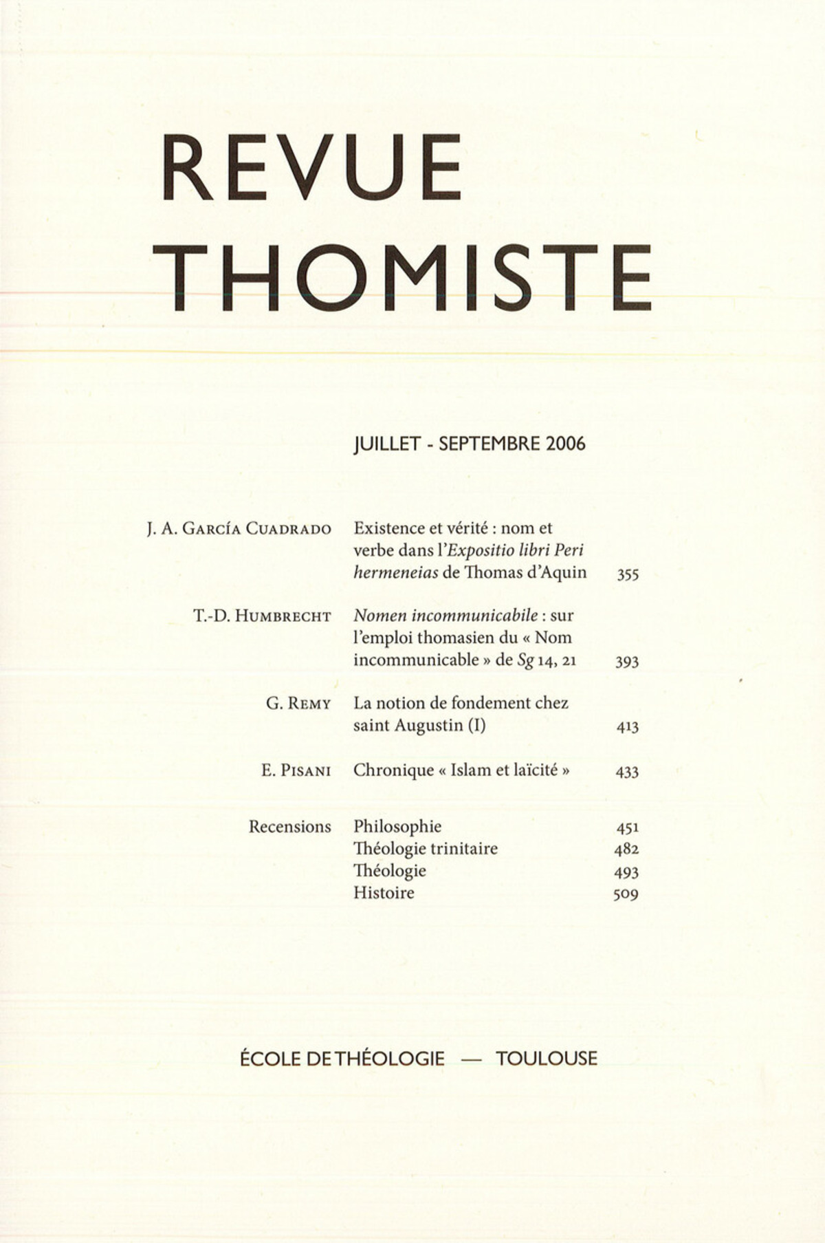 Revue thomiste - N°3/2006