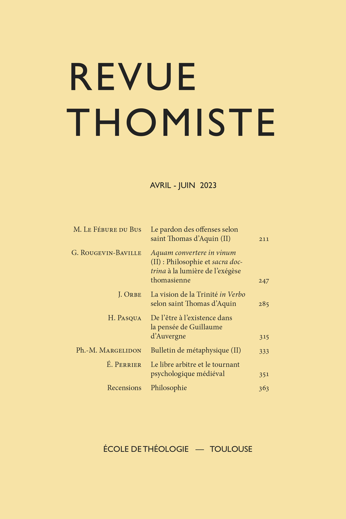Revue thomiste - N°2/2023