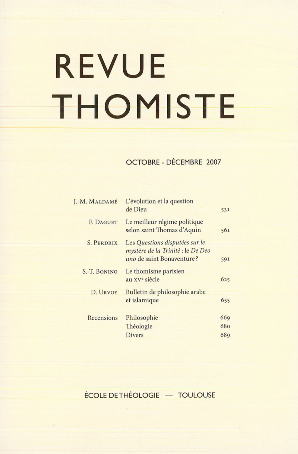 Revue thomiste - N°4/2007