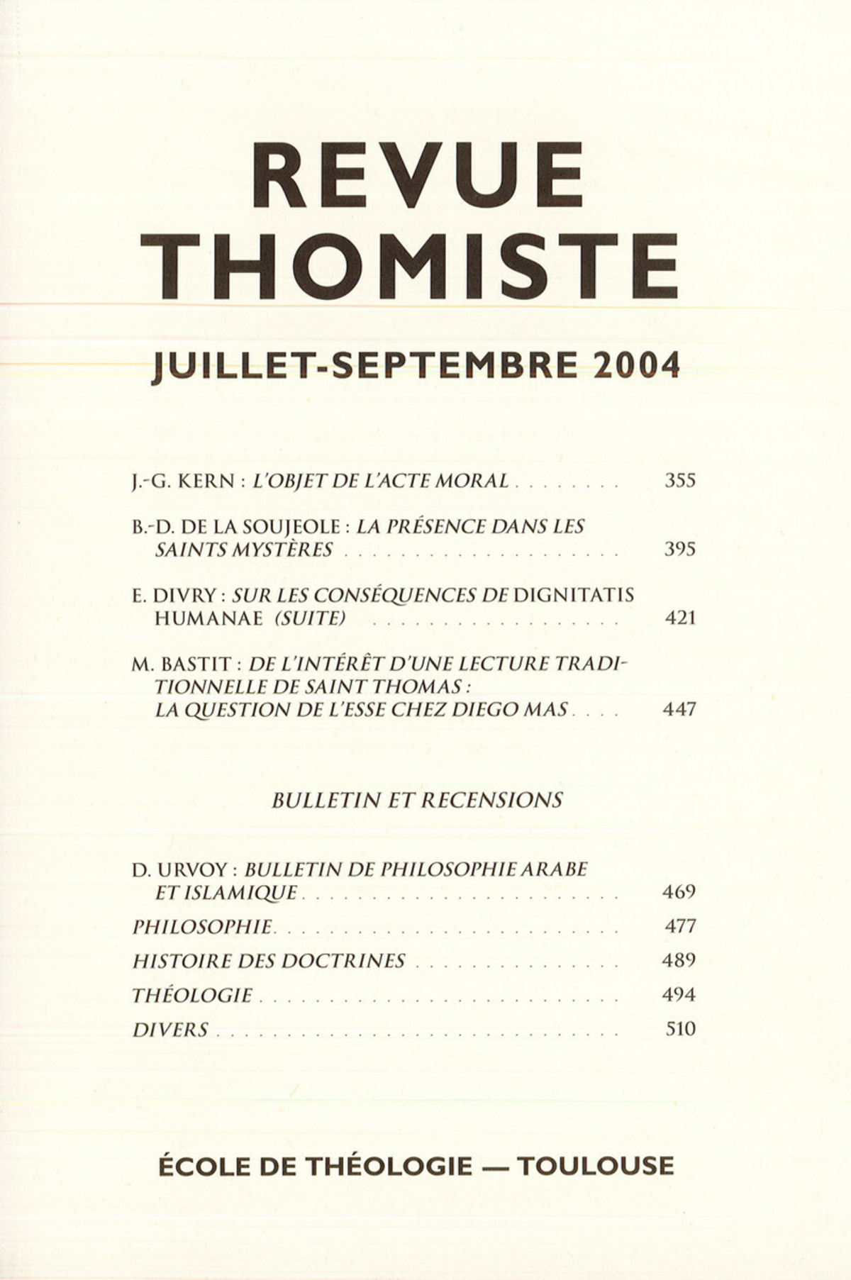 Revue thomiste - N°3/2004
