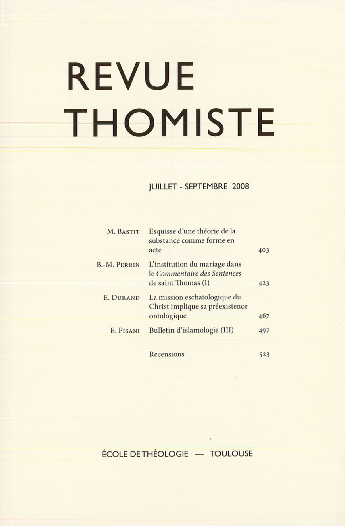 Revue thomiste - N°3/2008