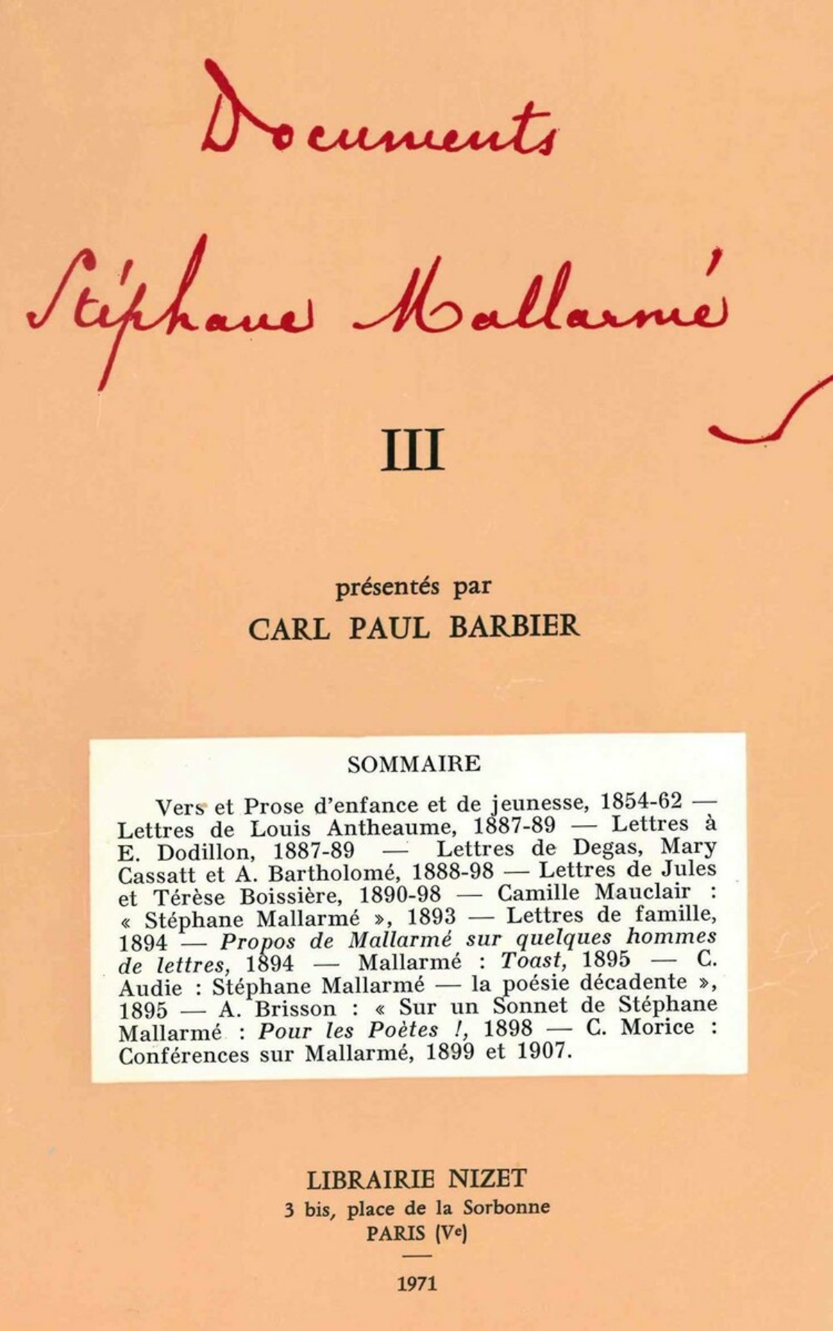 Documents Stéphane Mallarmé III