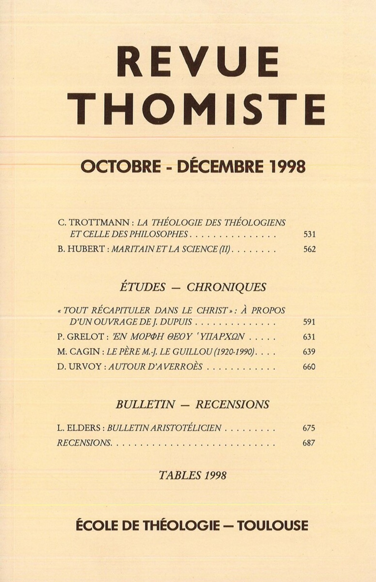 Revue thomiste - N°4/1998