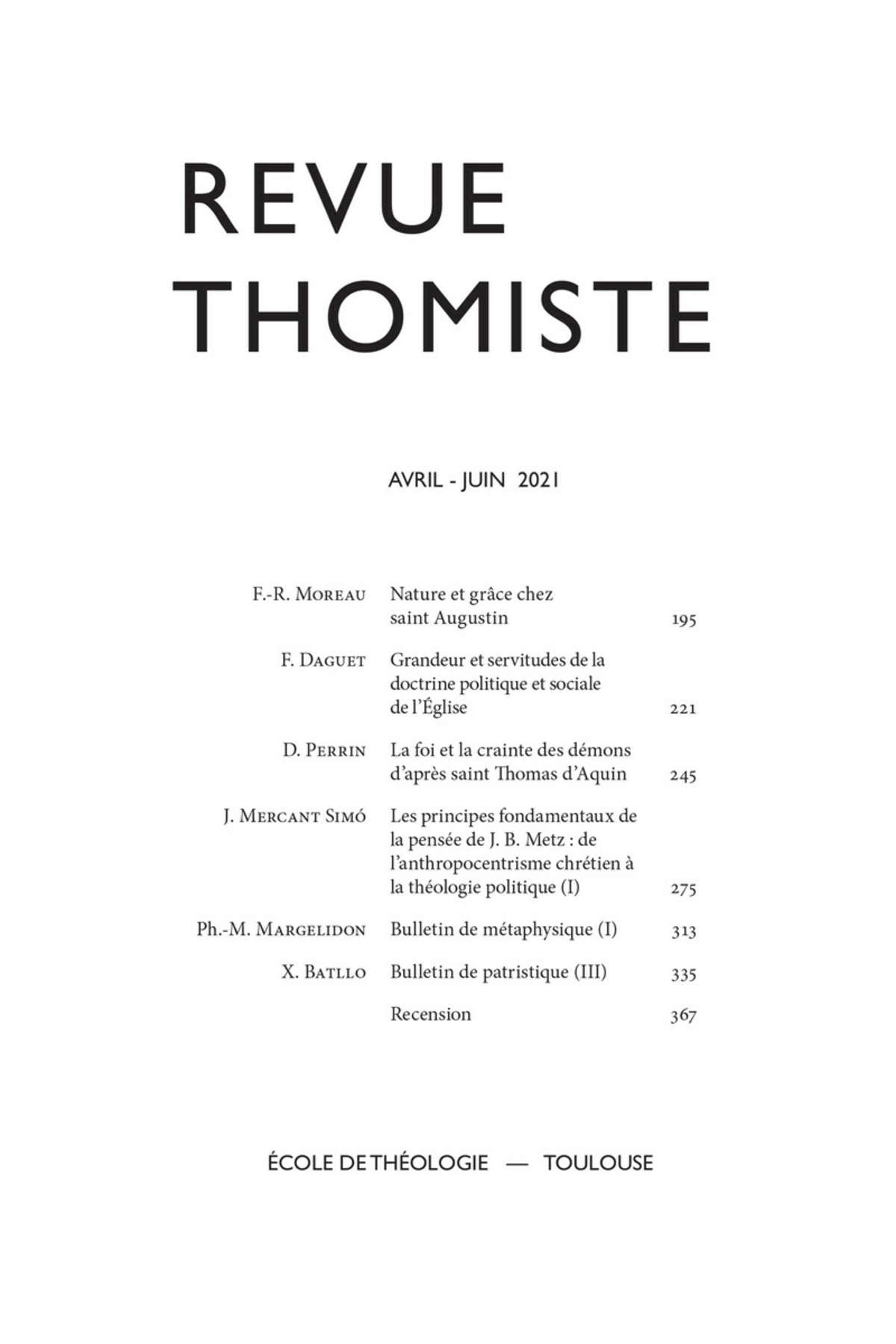Revue thomiste - N°2/2021