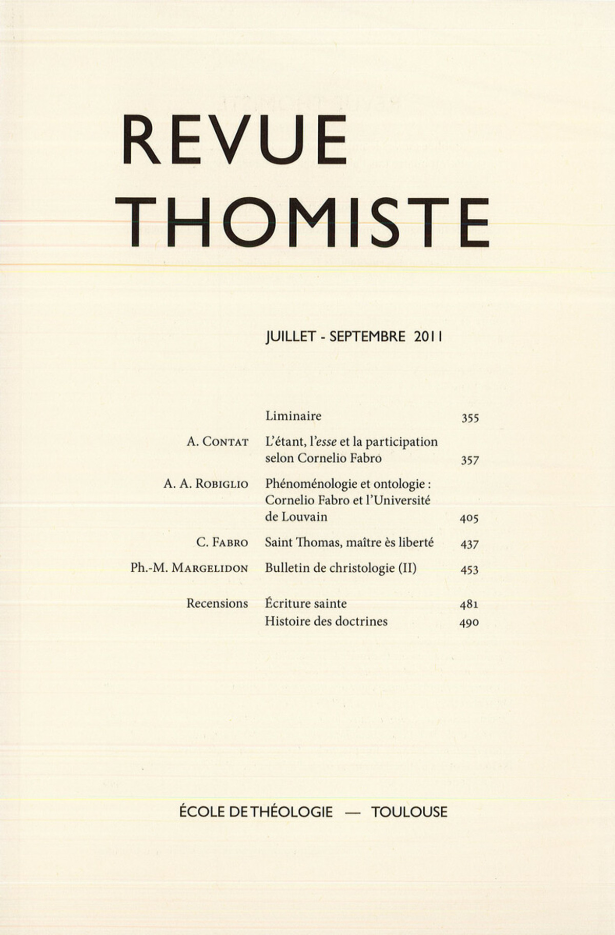 Revue thomiste - N°3/2011