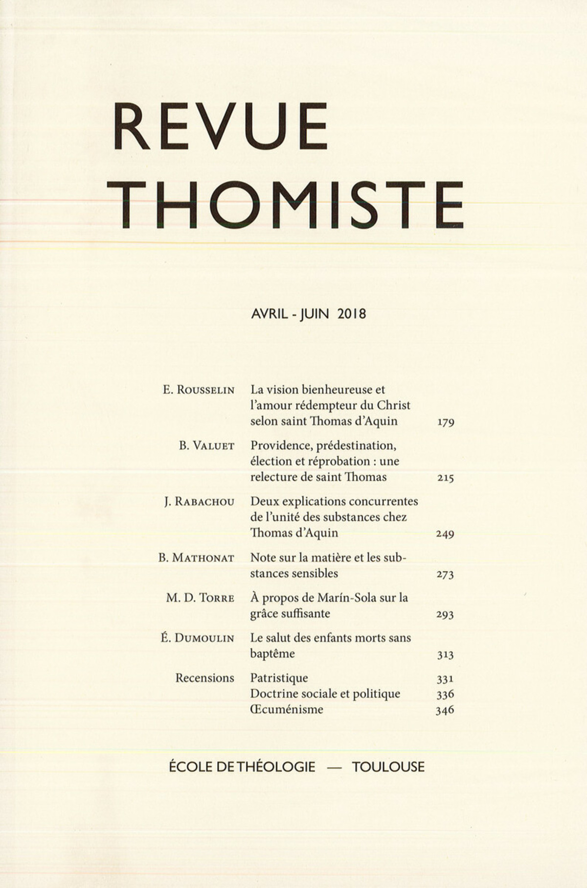 Revue thomiste - N°2/2018