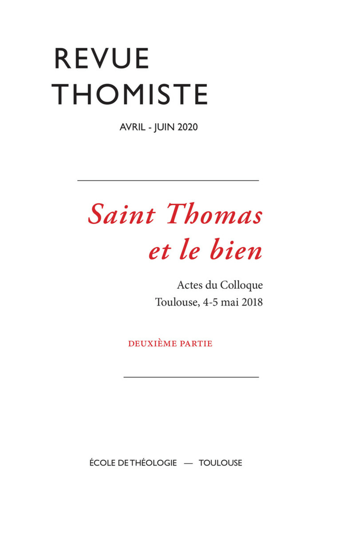 Revue thomiste - N°2/2020