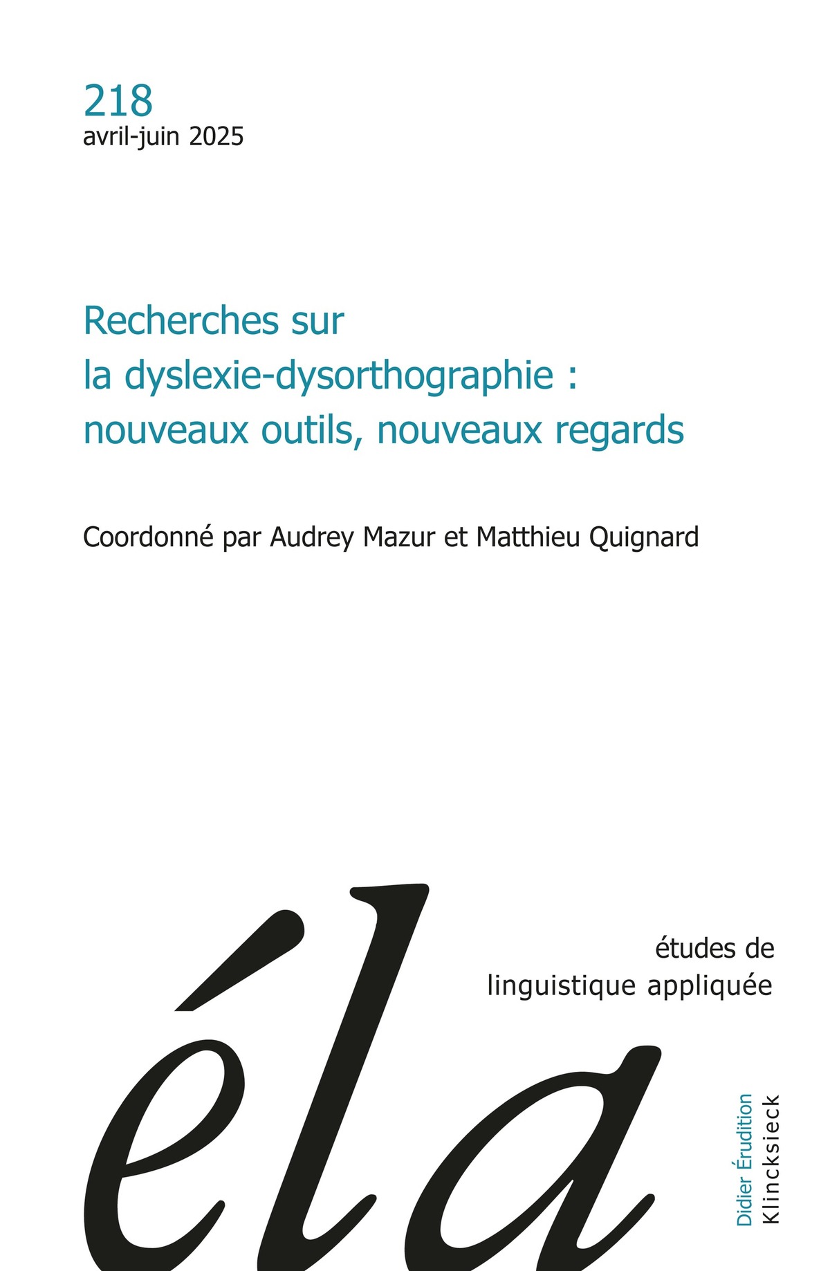 Études de linguistique appliquée - n°2-2025
